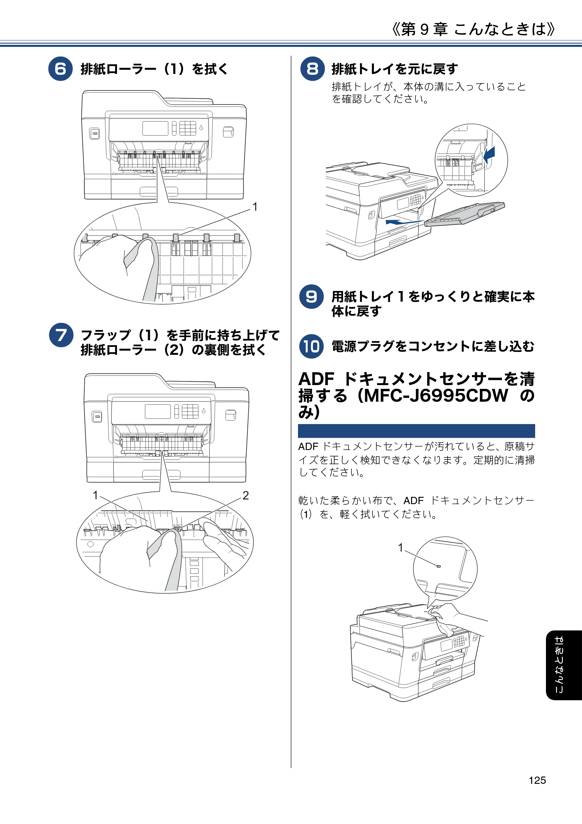 ブラザー MFC-J6980CDW / MFC-J6995CDW ユーザーズガイド ～応用編～ — ADFドキュメントセンサーを清掃する（MFC-J6995CDWのみ） — 原本ページ — 125ページ