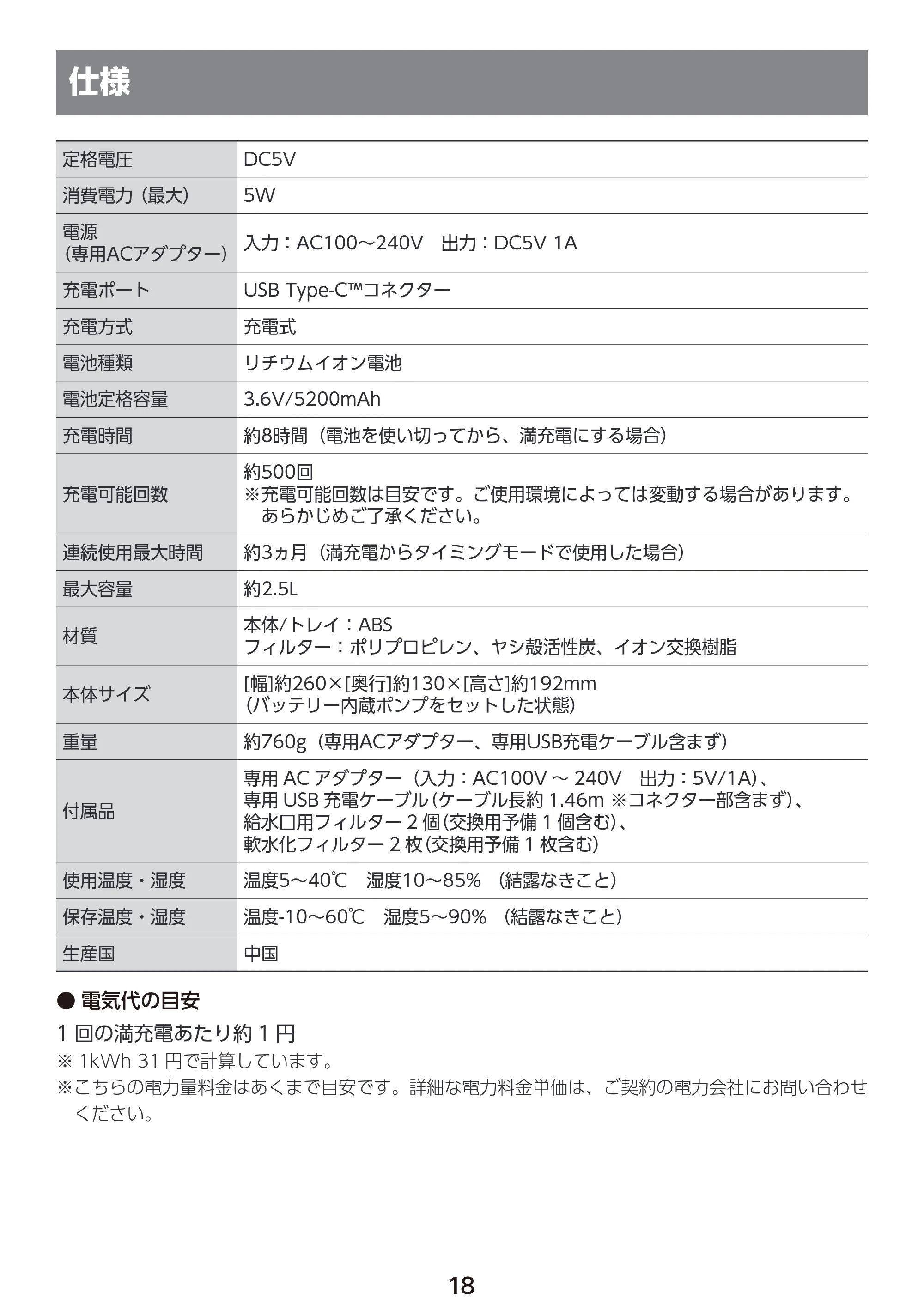 エレコム PET-WD03WH 取扱説明書 — 仕様 — 原本ページ — 19ページ