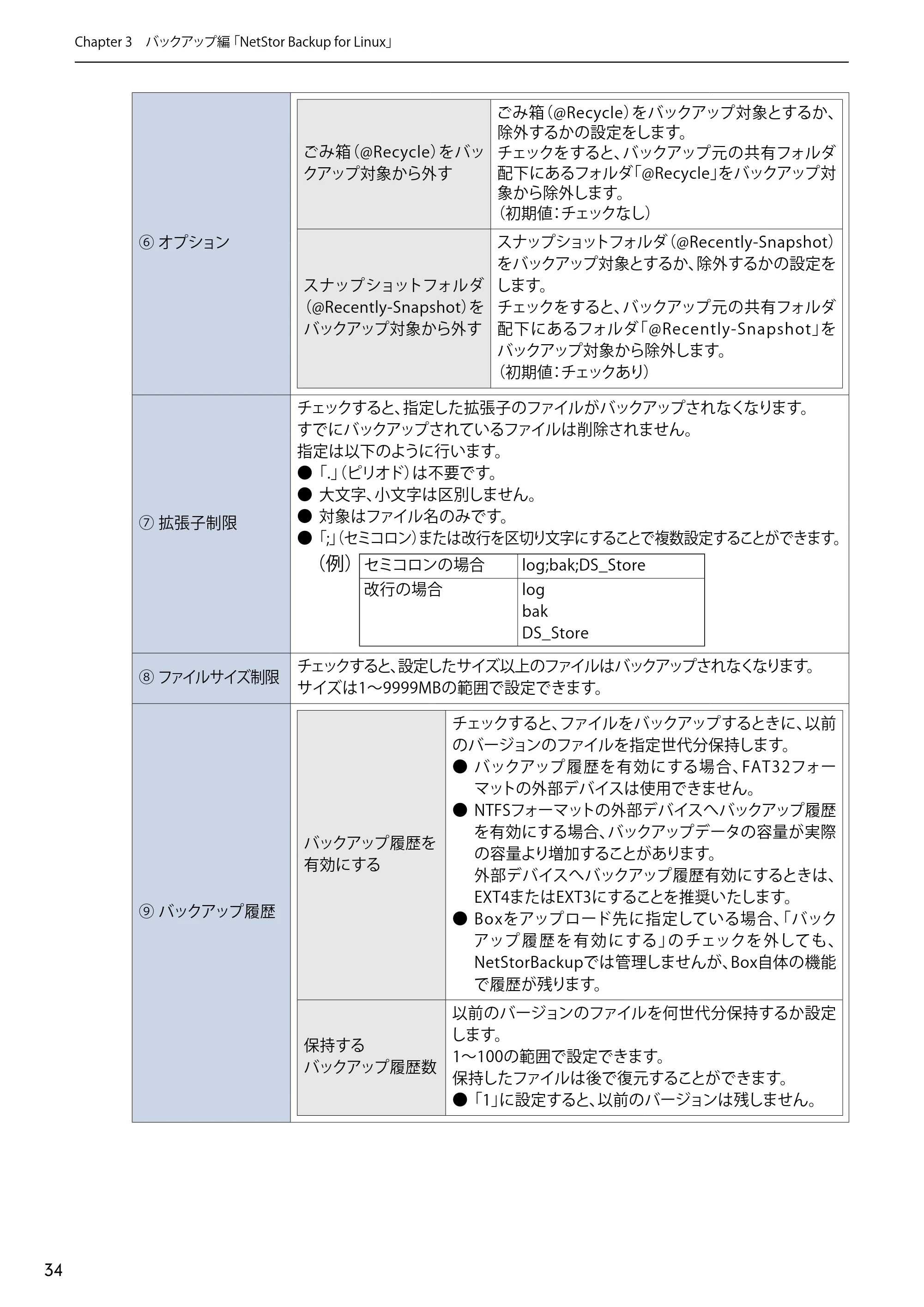エレコム NSB-5A1T1BL / NSB-5A2T2BL / NSB-5A4T2BL 4.NetStor Backup for Linux ユーザーズマニュアル — 原本ページ — 34ページ