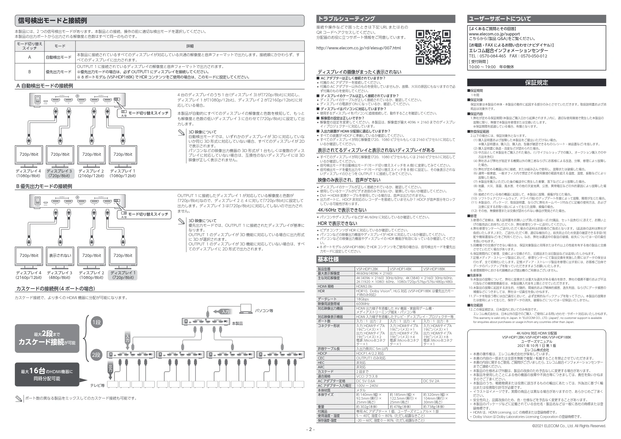 エレコム VSP-HDP12BK / VSP-HDP14BK / VSP-HDP18BK ユーザーズマニュアル — 原本ページ — 2ページ