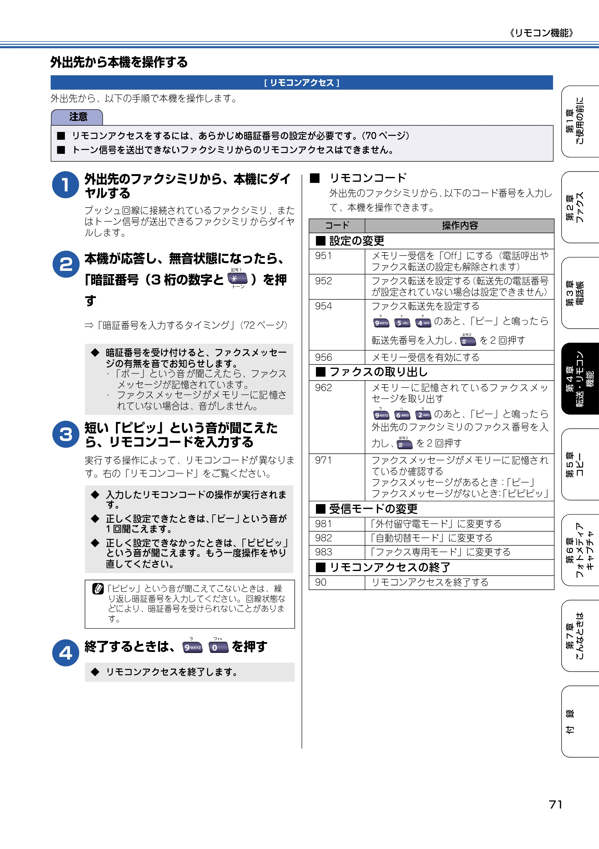 ブラザー MFC-5840CN 取扱説明書（本体） — 外出先から本機を操作する — 原本ページ — 72ページ