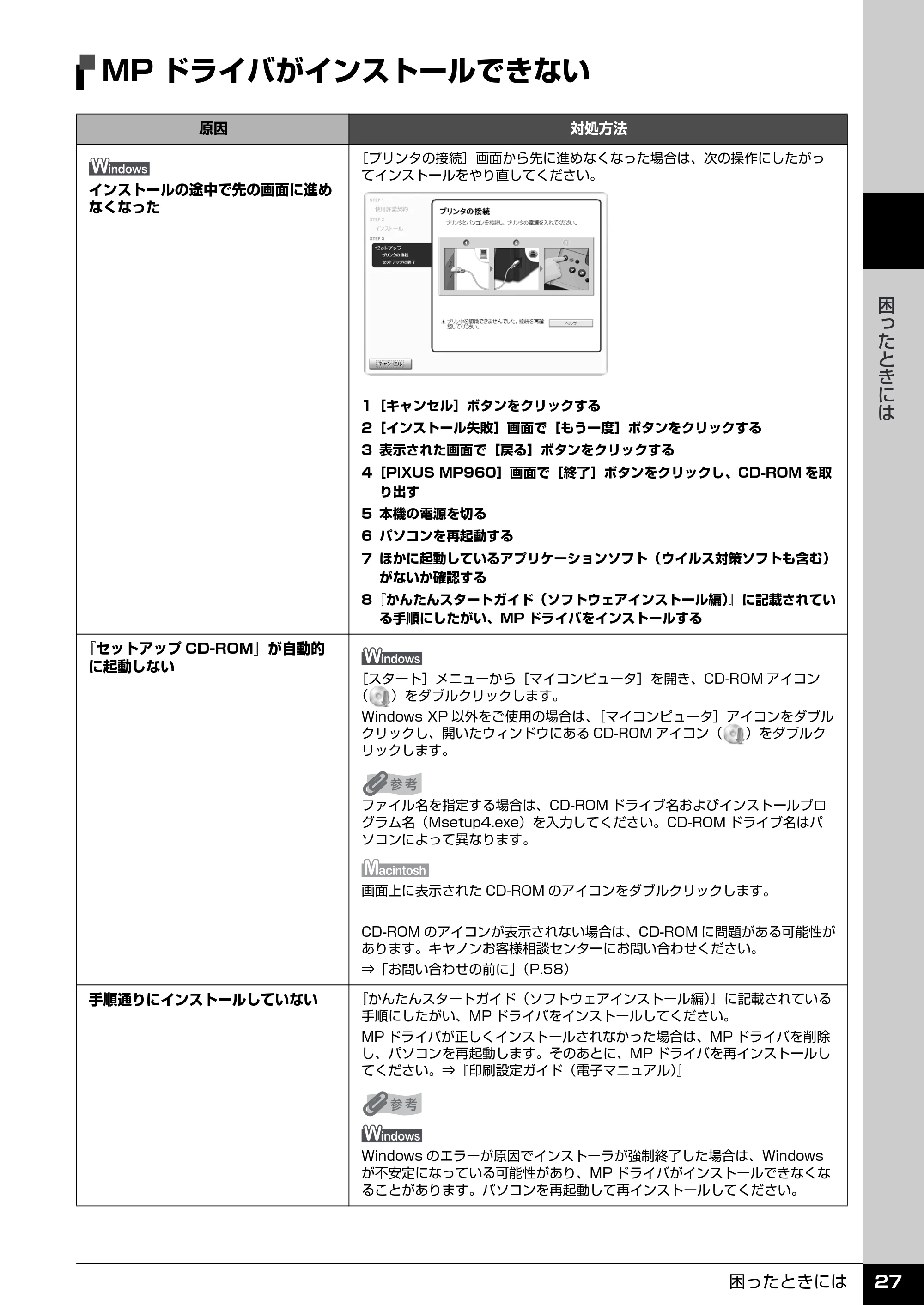 キヤノン PIXUS MP960 操作ガイド(お手入れ編) (PDF形式/6.25Mバイト) — MPドライバがインストールできない — 原本ページ — 28ページ