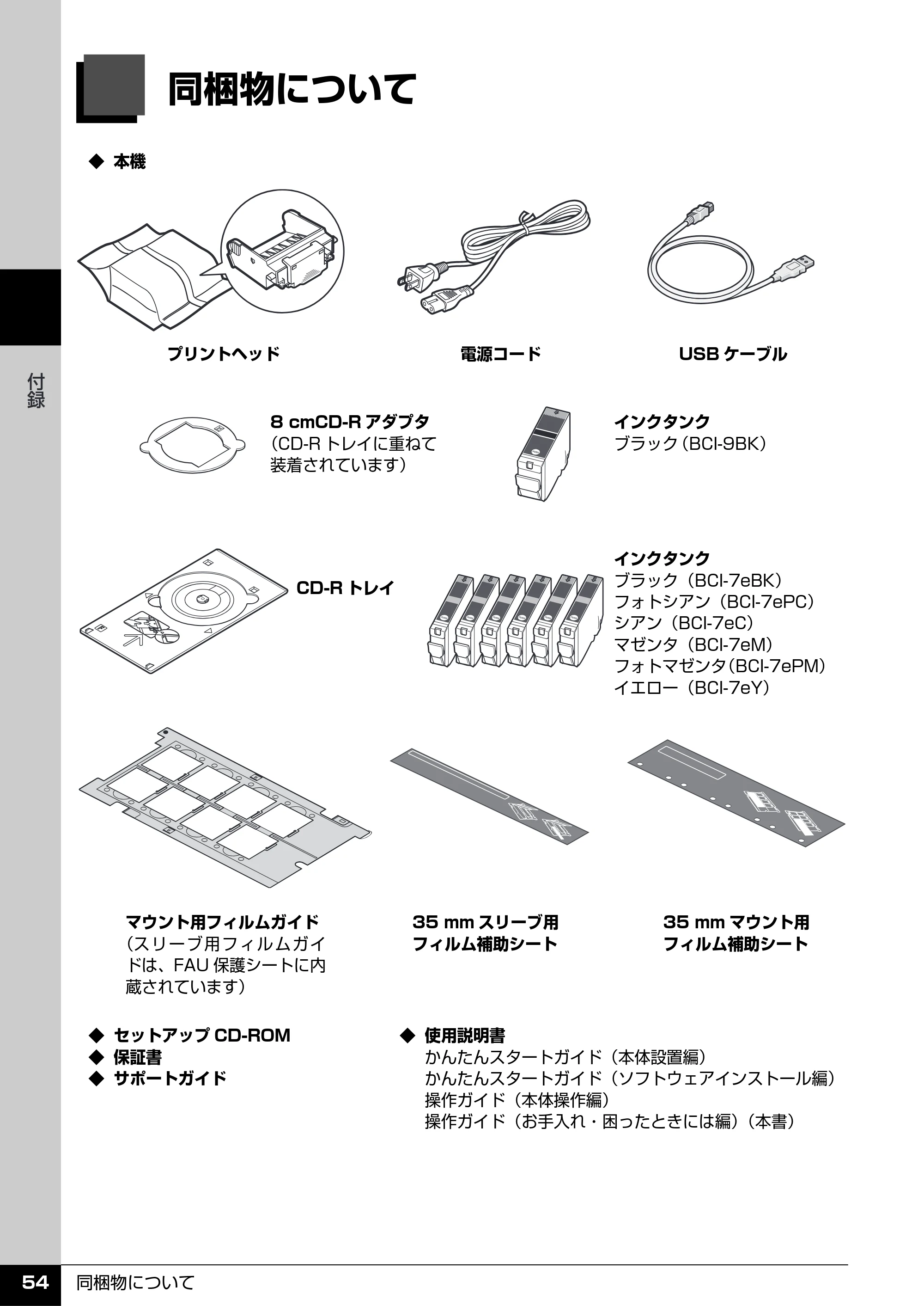 キヤノン PIXUS MP960 操作ガイド（お手入れ編） （PDF形式／6.25Mバイト） — 同梱物について — 原本ページ — 55ページ