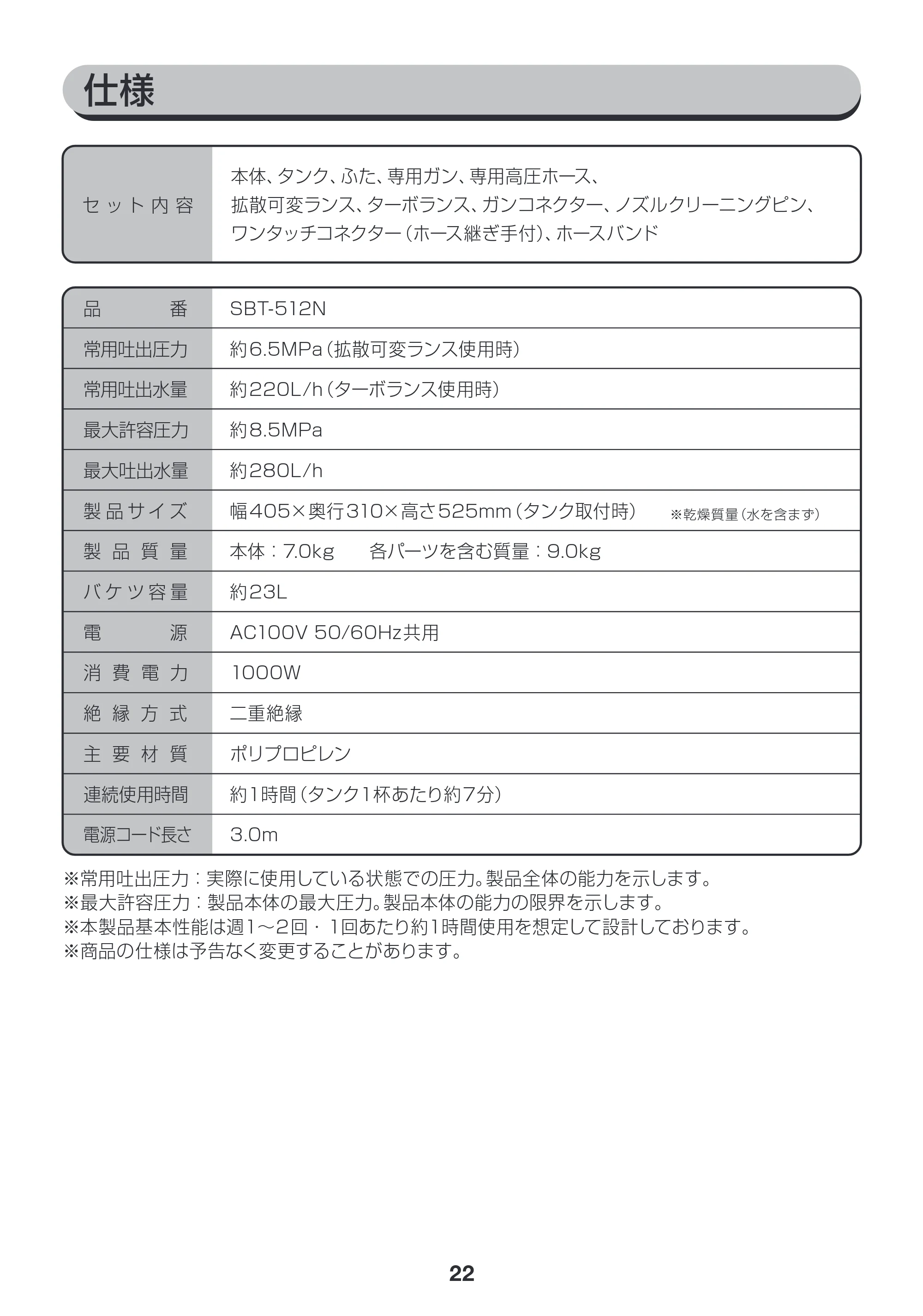アイリスオーヤマ SBT-512N 取扱説明書 — P22_SBT-512N_仕様_170703.ai — 原本ページ — 22ページ