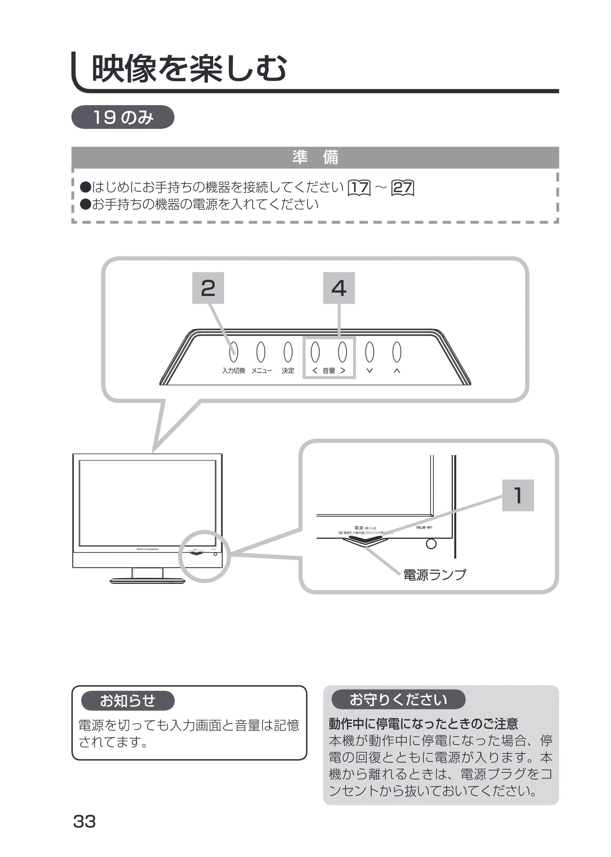 日立 19LM-W1 / 17LM-1 取扱説明書 — 映像を見る — 原本ページ — 23ページ
