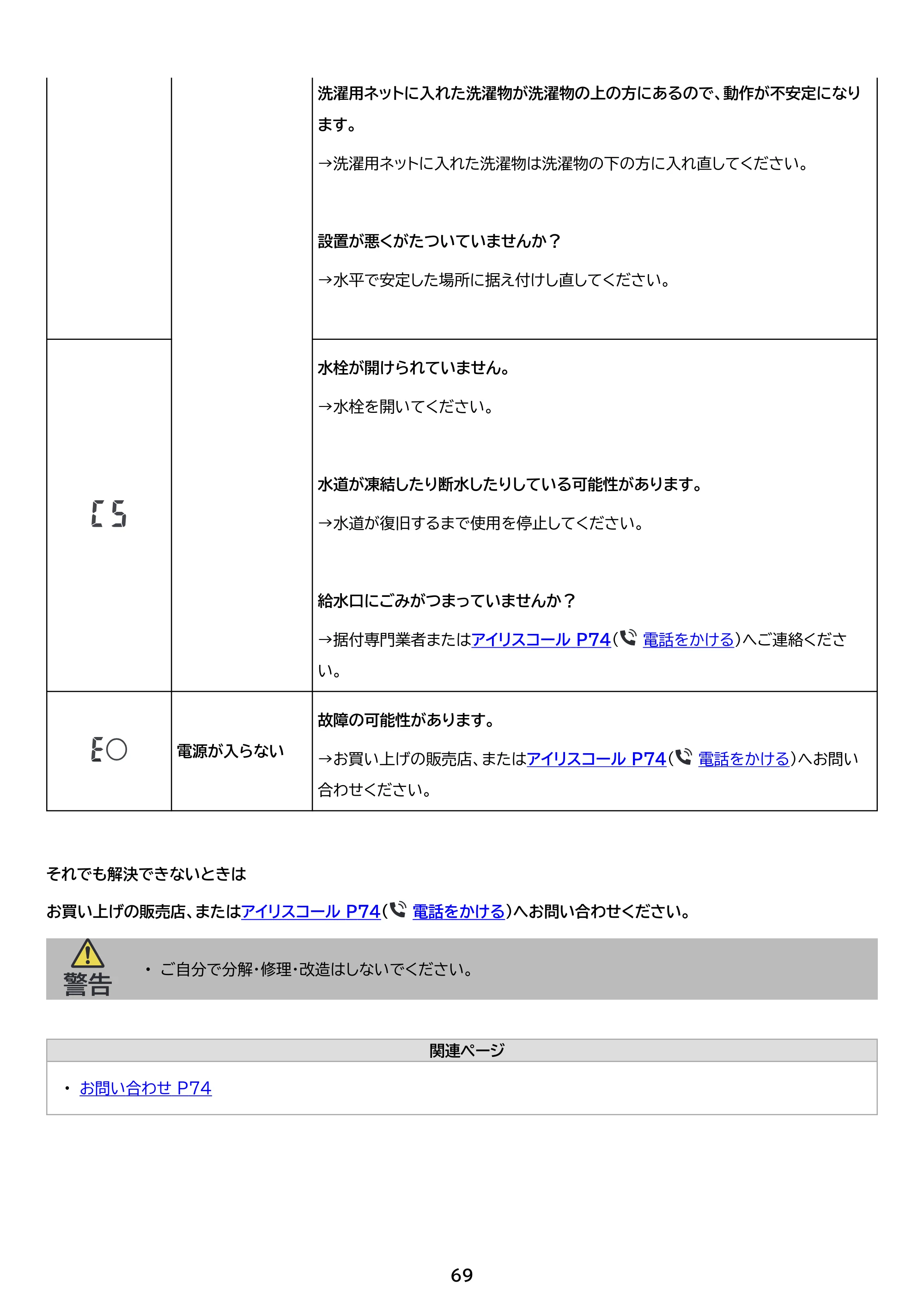 アイリスオーヤマ ITW-50B01 取扱説明書 — 原本ページ — 69ページ