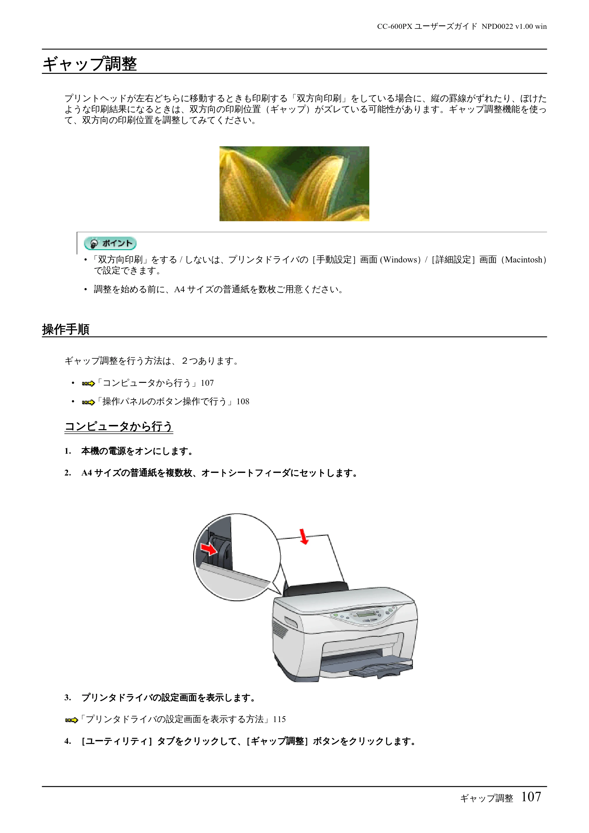 エプソン CC-600PX ユーザーズガイド for Windows — ギャップ調整 — 原本ページ — 107ページ