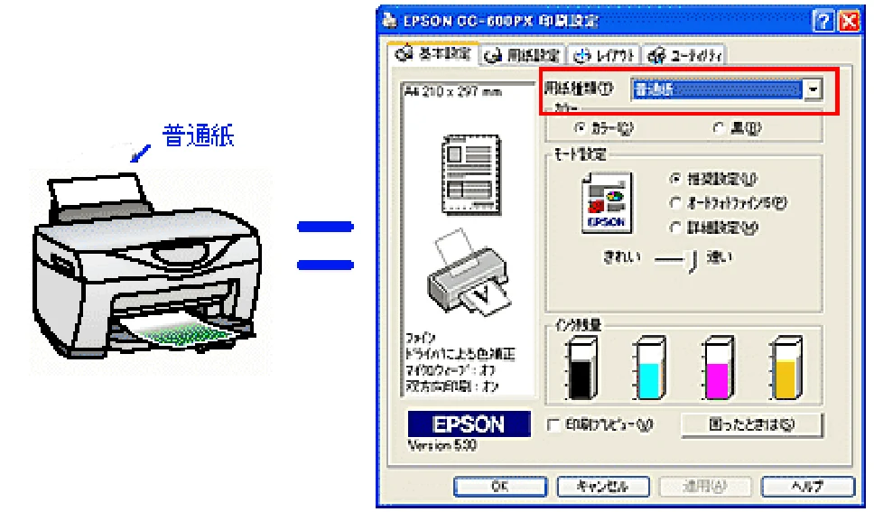 エプソン CC-600PX ユーザーズガイド for Windows — 用紙別プリンタドライバ設定一覧 — 図版 141-1 — 141ページ