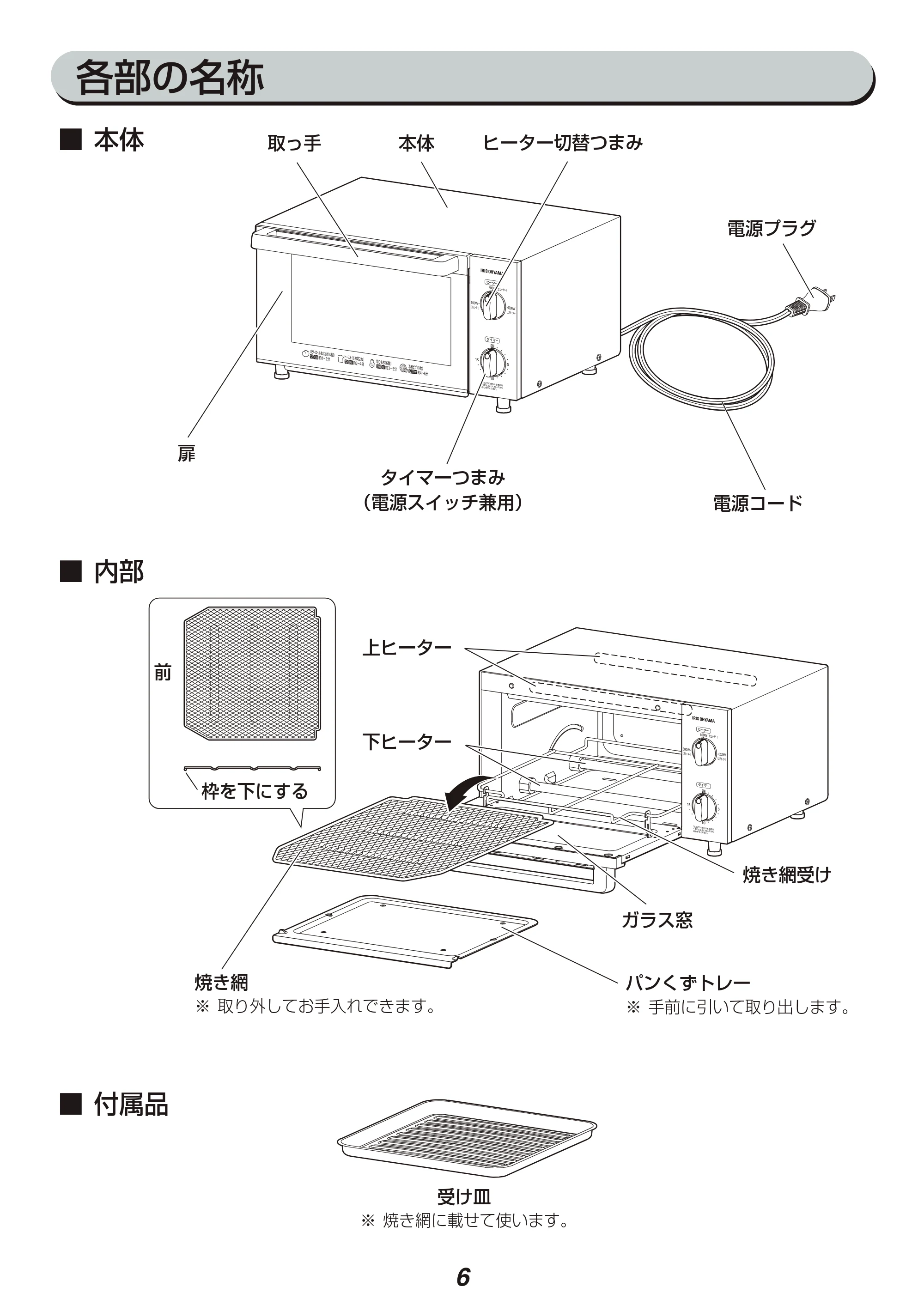 アイリスオーヤマ EOT-1203C 取扱説明書 — 原本ページ — 6ページ