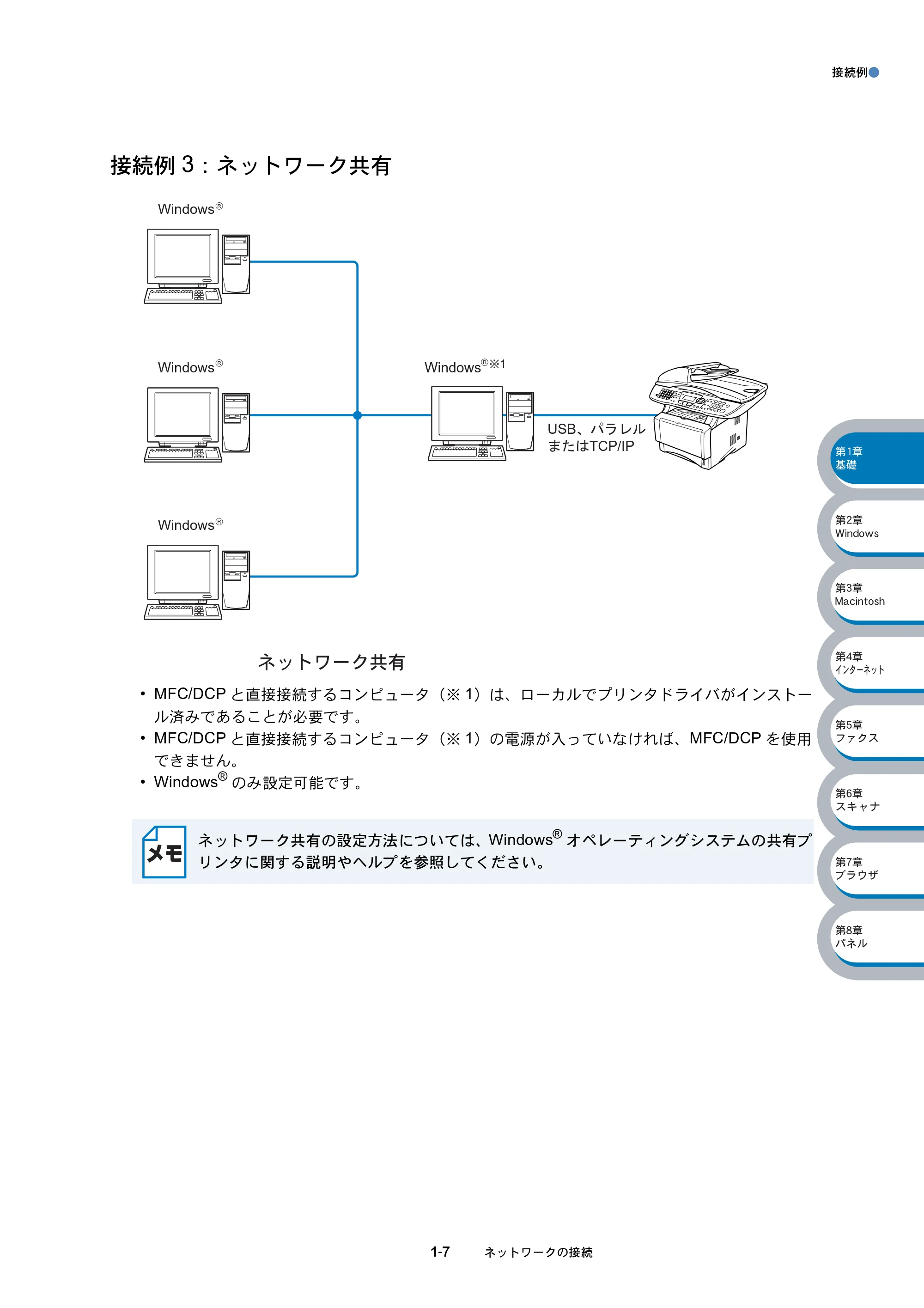 ブラザー MFC-8210J ネットワーク取扱説明書 — 接続例3：ネットワーク共有 — 原本ページ — 17ページ