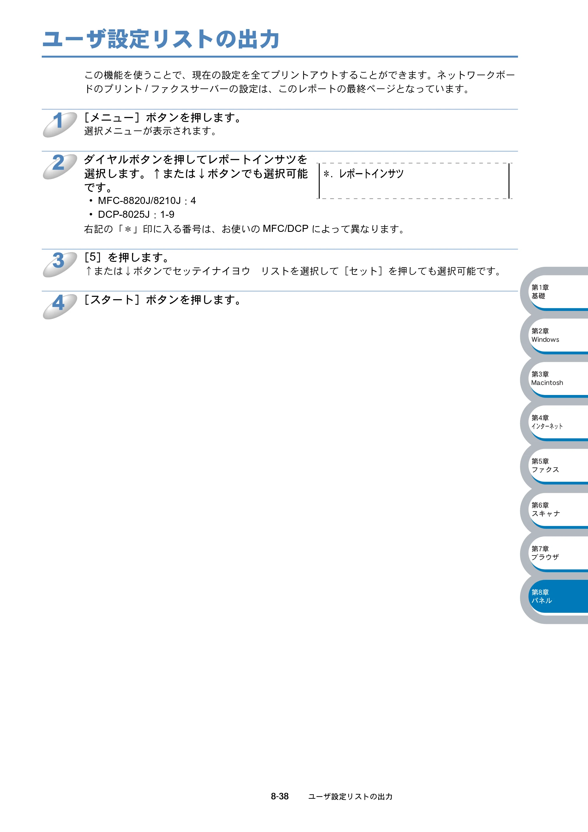 ブラザー MFC-8210J ネットワーク取扱説明書 — ユーザ設定リストの出力 — 原本ページ — 151ページ