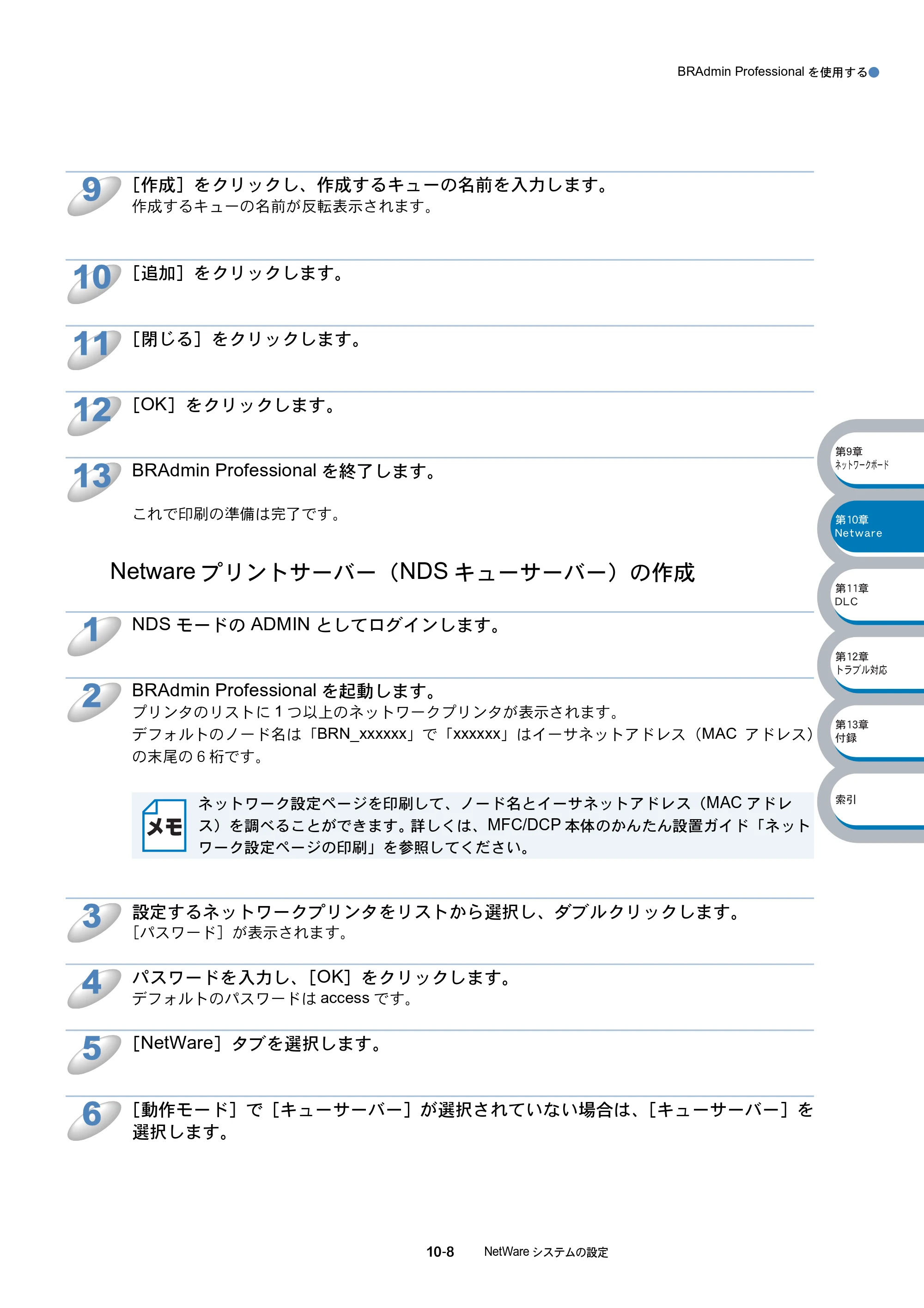 ブラザー MFC-8210J ネットワーク取扱説明書 — Netwareプリントサーバー（NDSキューサーバー）の作成 — 原本ページ — 168ページ