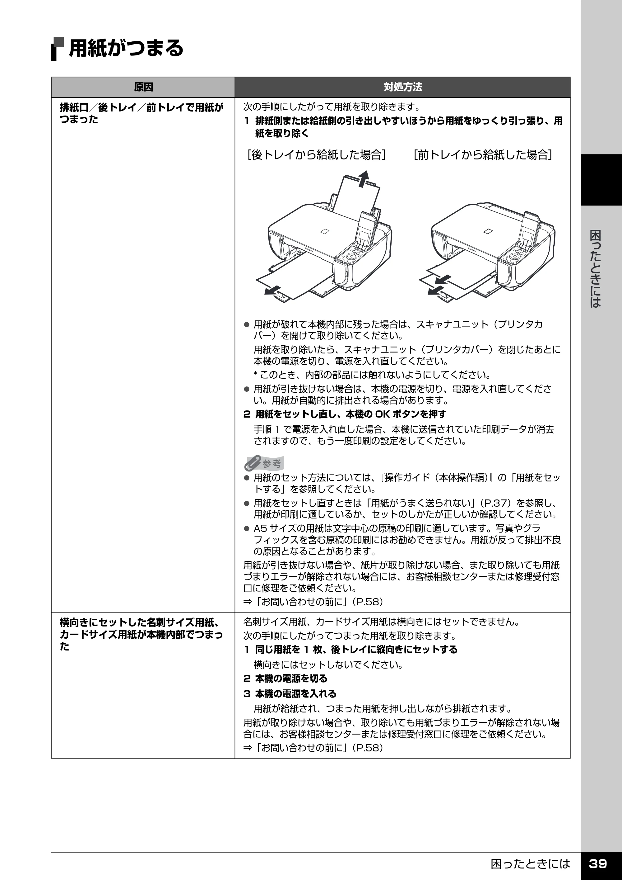 キヤノン PIXUS MP520 操作ガイド（お手入れ編） （PDF形式／8.04Mバイト） — 用紙がつまる — 原本ページ — 40ページ