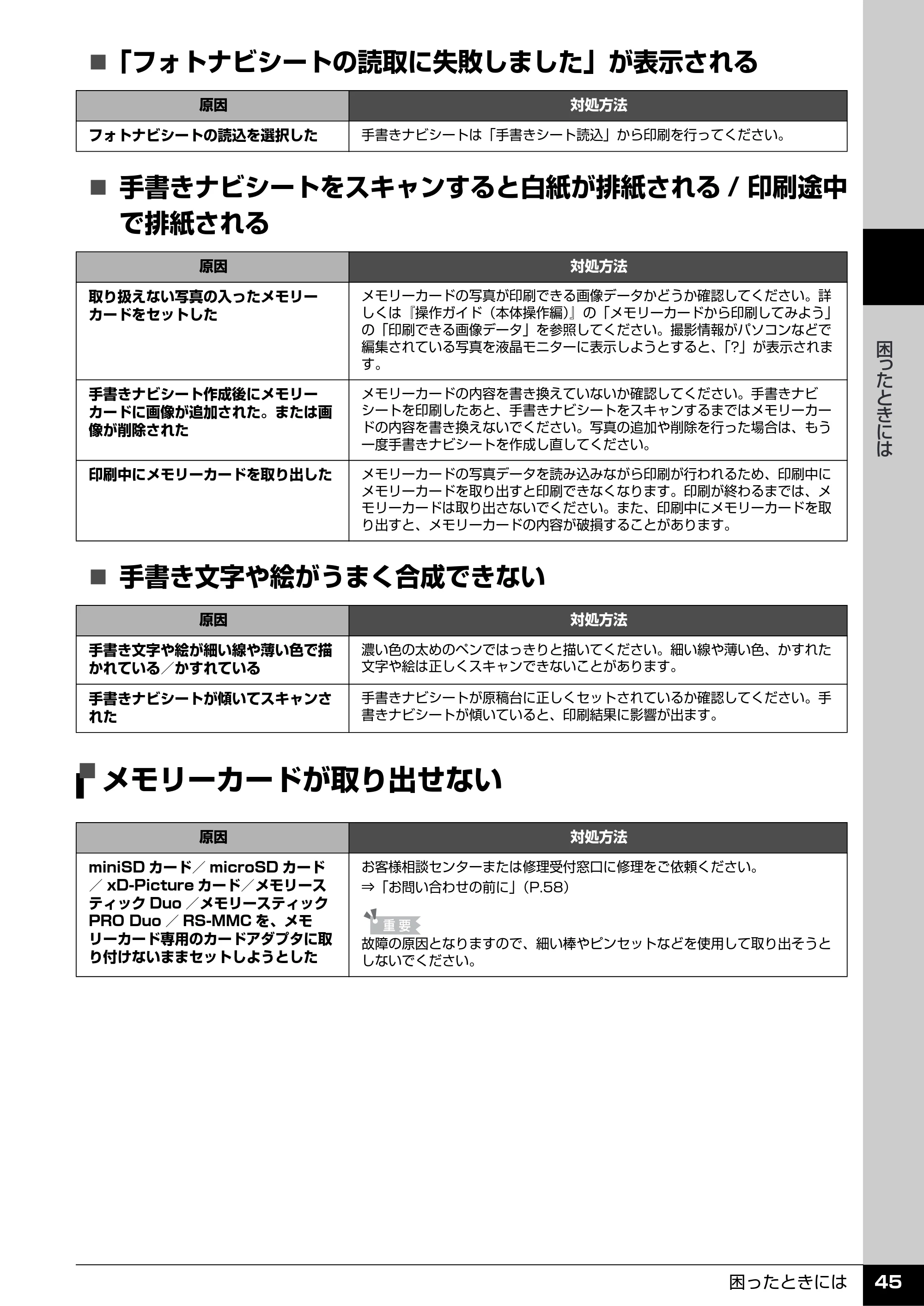 キヤノン PIXUS MP520 操作ガイド（お手入れ編） （PDF形式／8.04Mバイト） — メモリーカードが取り出せない — 原本ページ — 46ページ