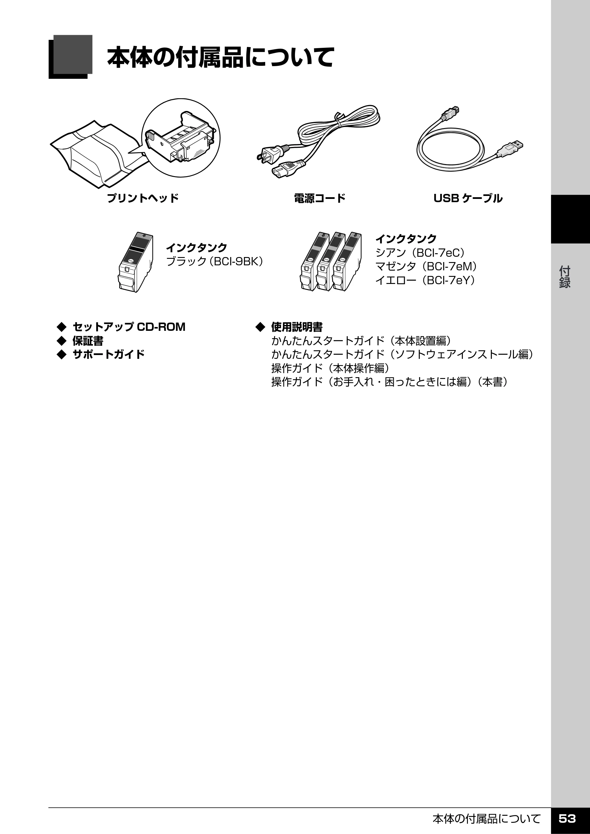 キヤノン PIXUS MP520 操作ガイド（お手入れ編） （PDF形式／8.04Mバイト） — 本体の付属品について — 原本ページ — 54ページ