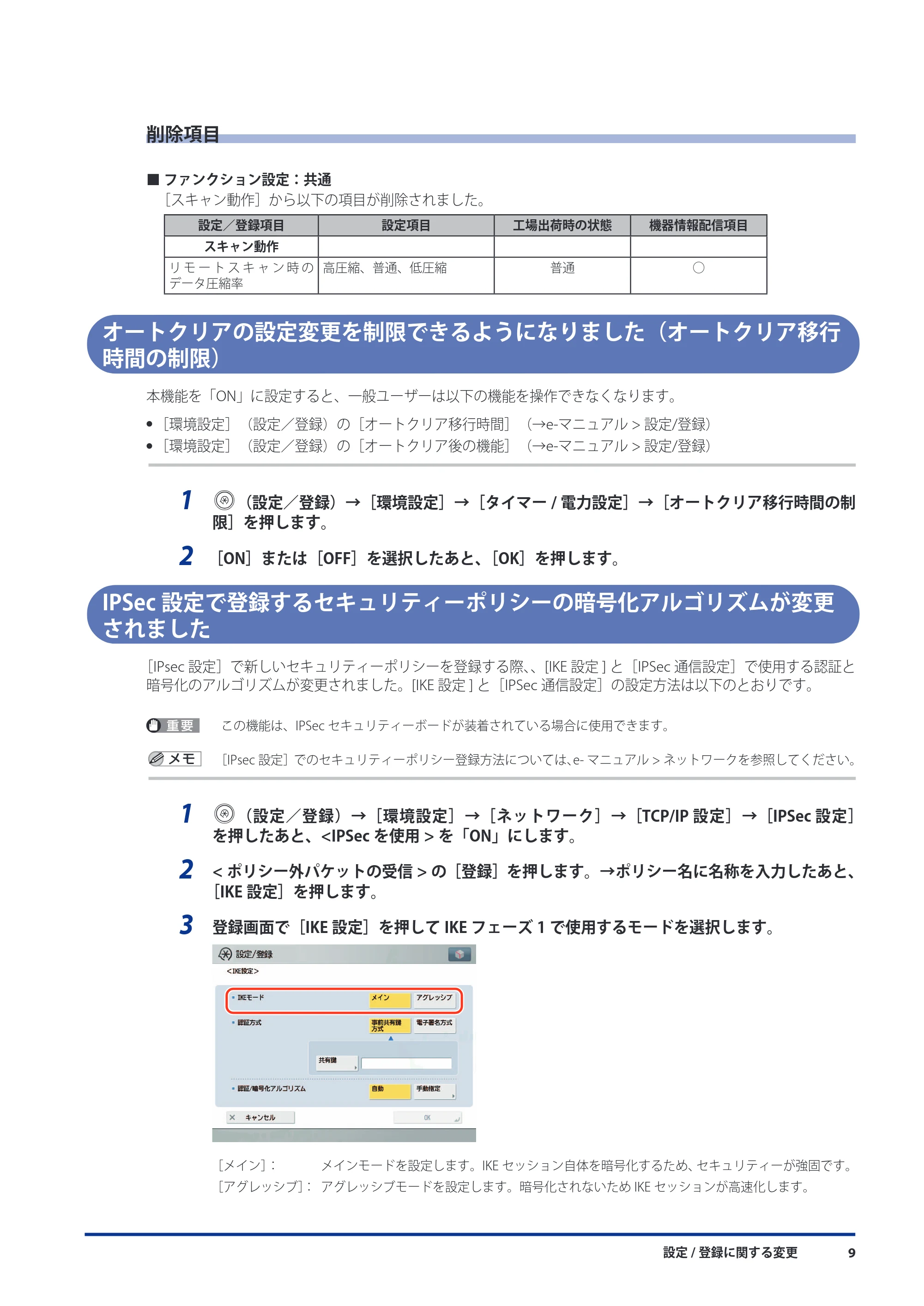 キヤノン imageRUNNER-ADVANCE 6075/6065/6065-R/6055 機能追加/変更のお知らせ 2010年11月15日更新 (PDF形式/3.98Mバイト) — 削除項目 — 原本ページ — 11ページ