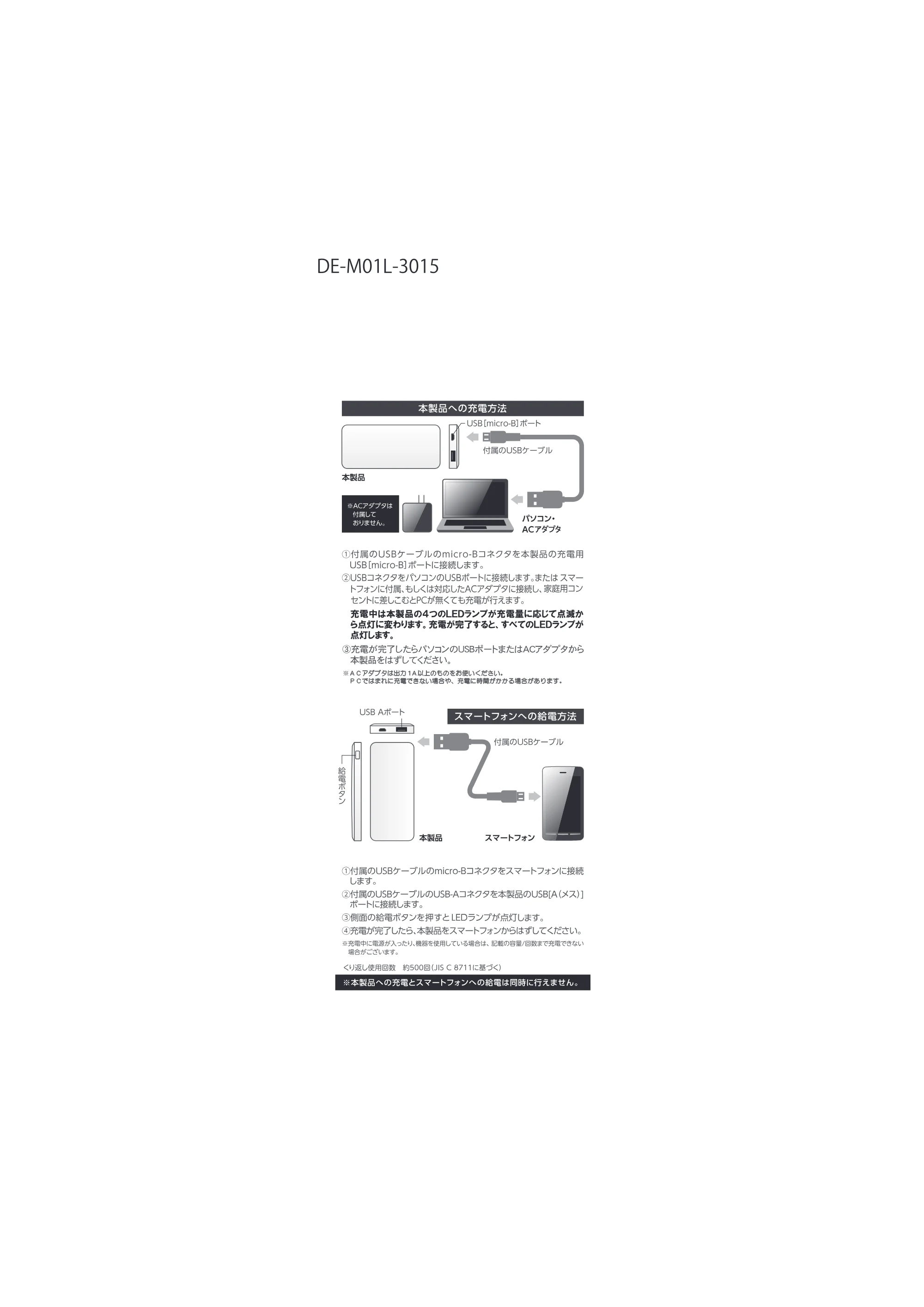 エレコム DE-M01L-3015G1 / DE-M01L-3015G2 / DE-M01L-3015MX1 本製品への充電方法 — 原本ページ — 1ページ