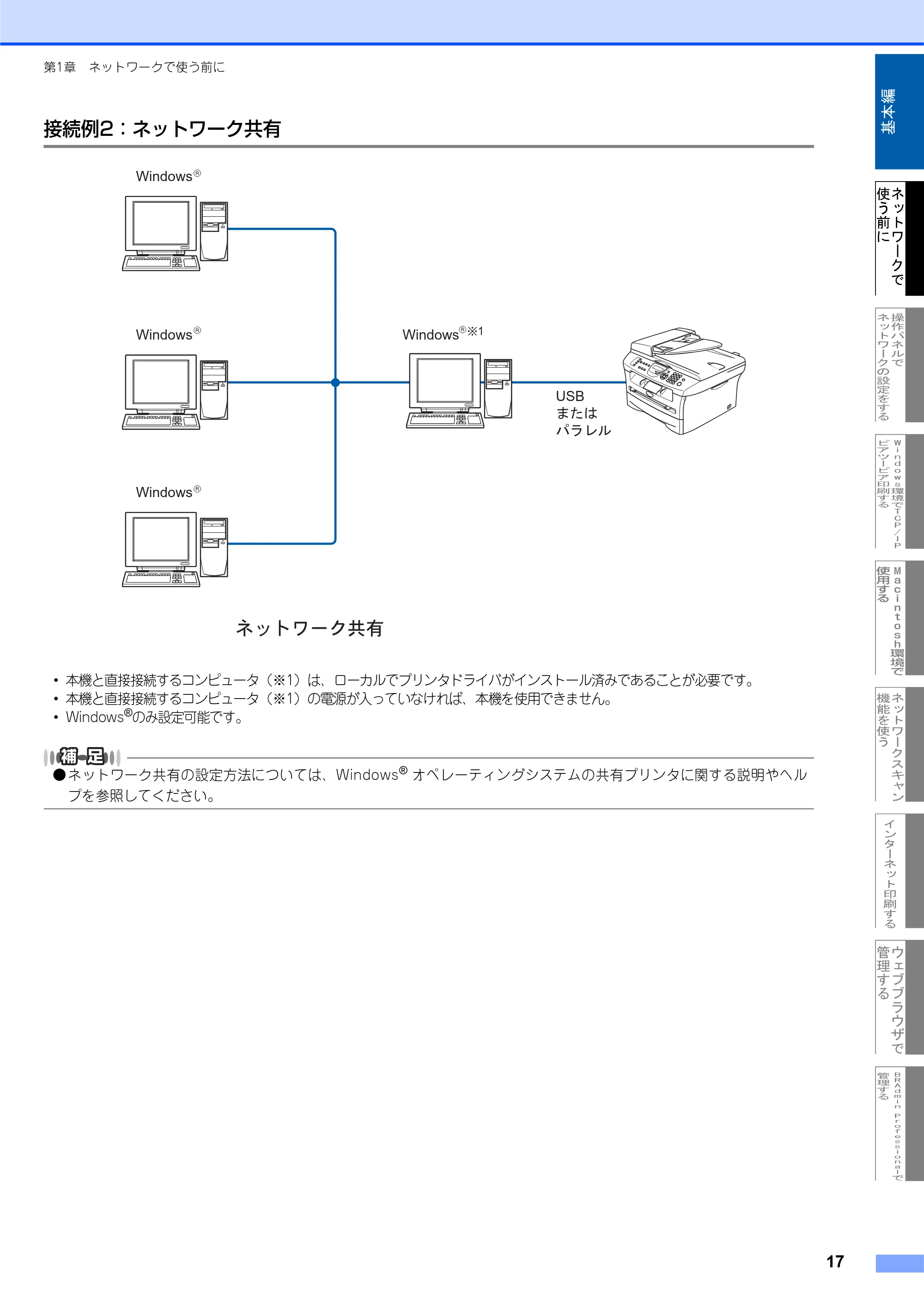 ブラザー MFC-7820N ネットワーク取扱説明書 — 接続例2：ネットワーク共有 — 原本ページ — 18ページ