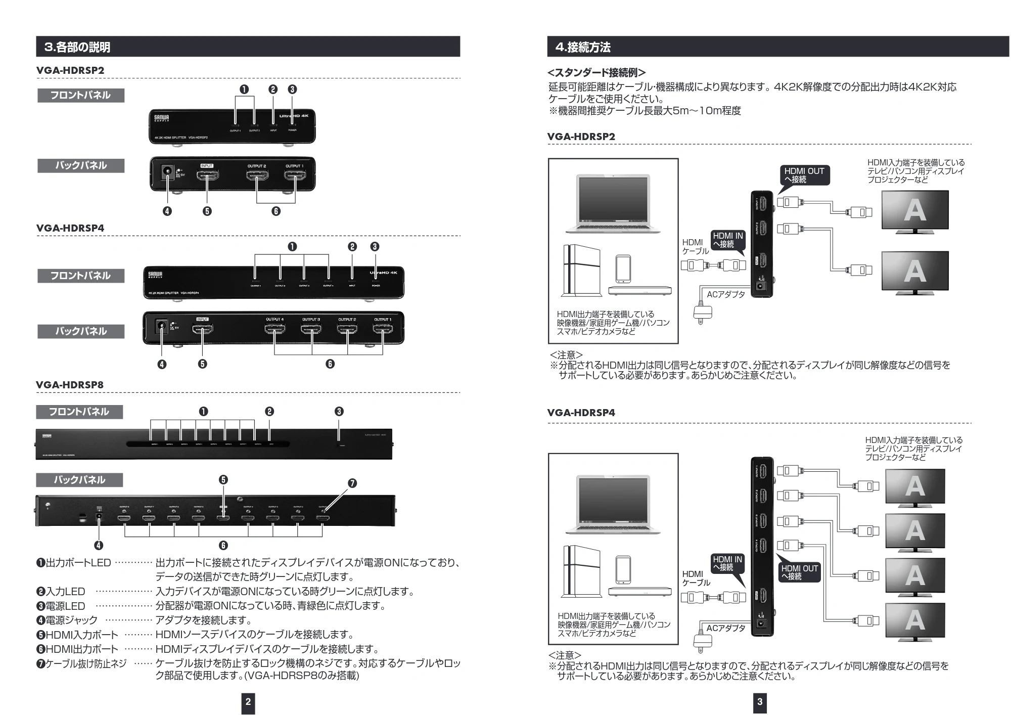 サンワサプライ VGA-HDRSP4 / VGA-HDRSP2 / VGA-HDRSP8 取扱説明書 — 原本ページ — 2ページ