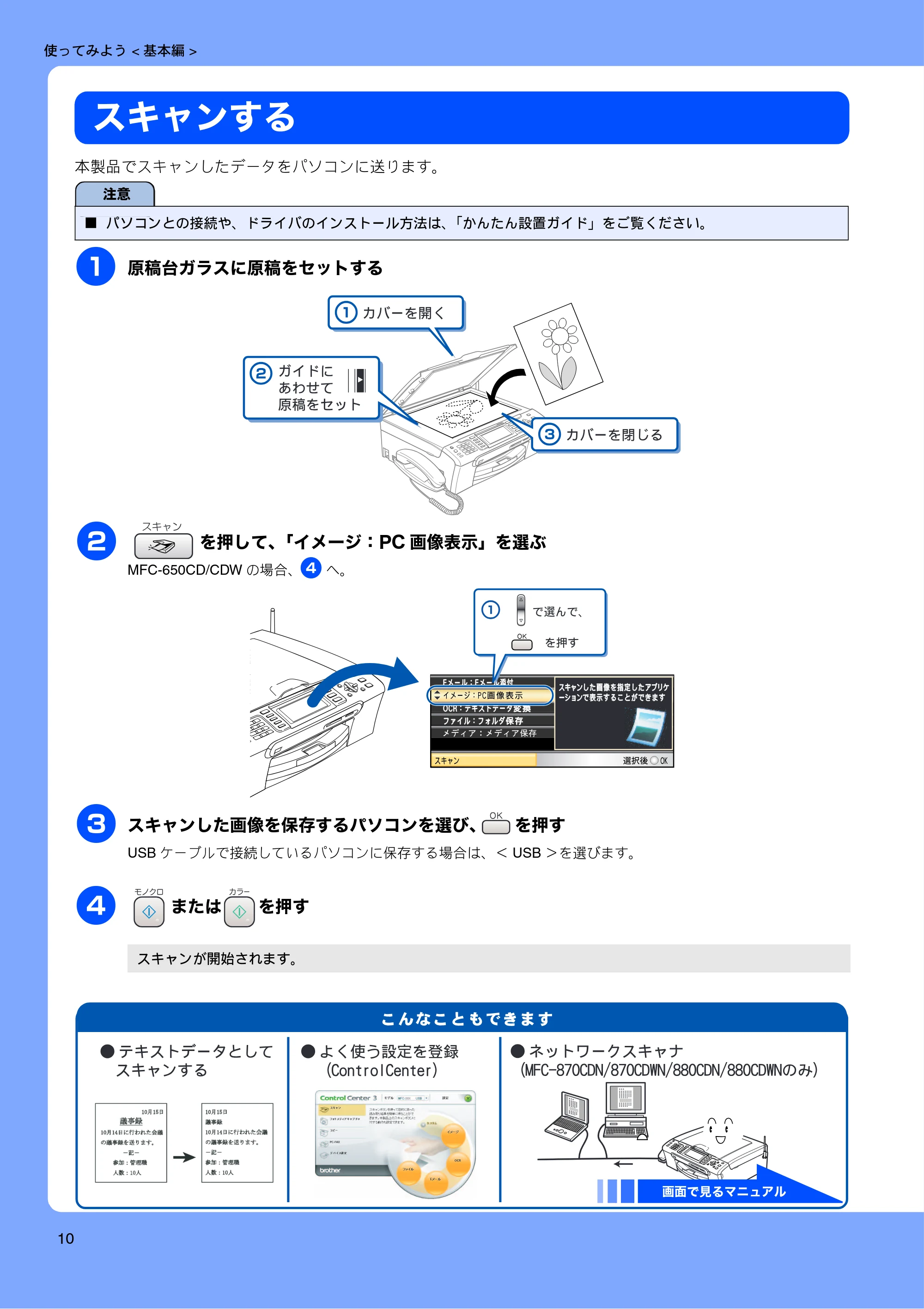 ブラザー MFC-650CD / MFC-650CDW / MFC-870CDN / MFC-870CDWN / MFC-880CDN / MFC-880CDWN 取扱説明書(本体) — スキャンする — 原本ページ — 12ページ