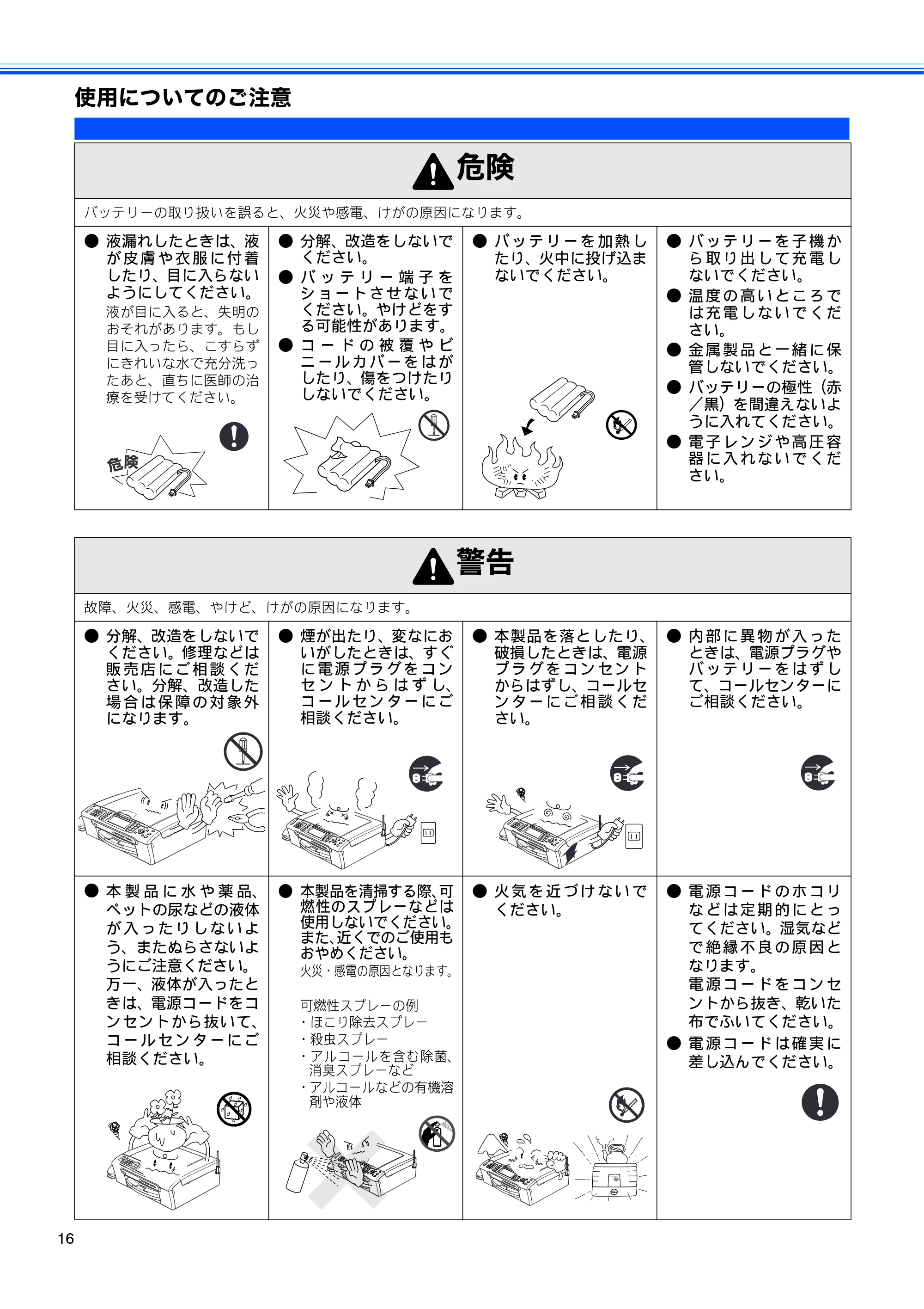 ブラザー MFC-650CD / MFC-650CDW / MFC-870CDN / MFC-870CDWN / MFC-880CDN / MFC-880CDWN 取扱説明書(本体) — 使用についてのご注意 — 原本ページ — 18ページ