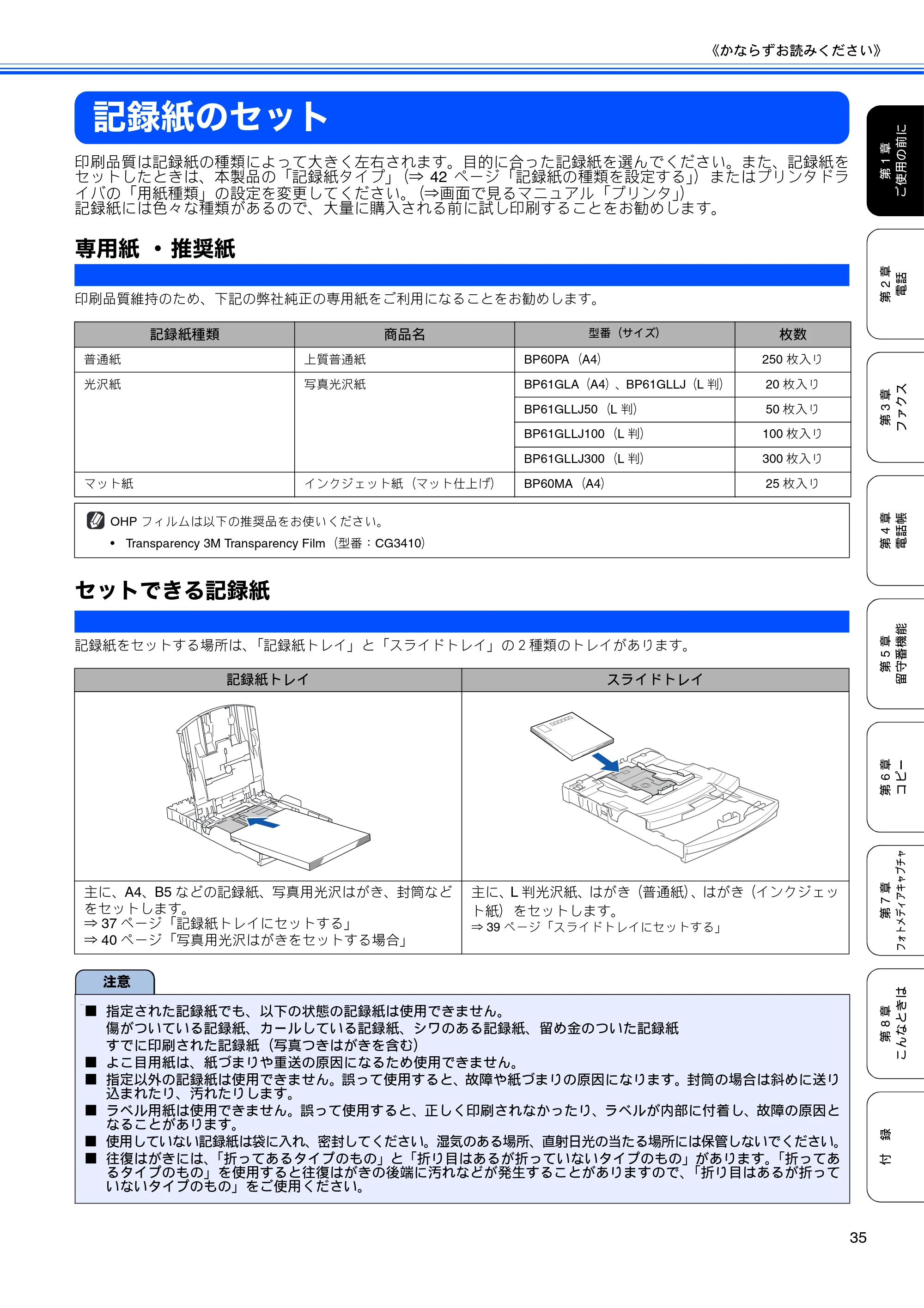 ブラザー MFC-650CD / MFC-650CDW / MFC-870CDN / MFC-870CDWN / MFC-880CDN / MFC-880CDWN 取扱説明書（本体） — 記録紙のセット — 原本ページ — 37ページ