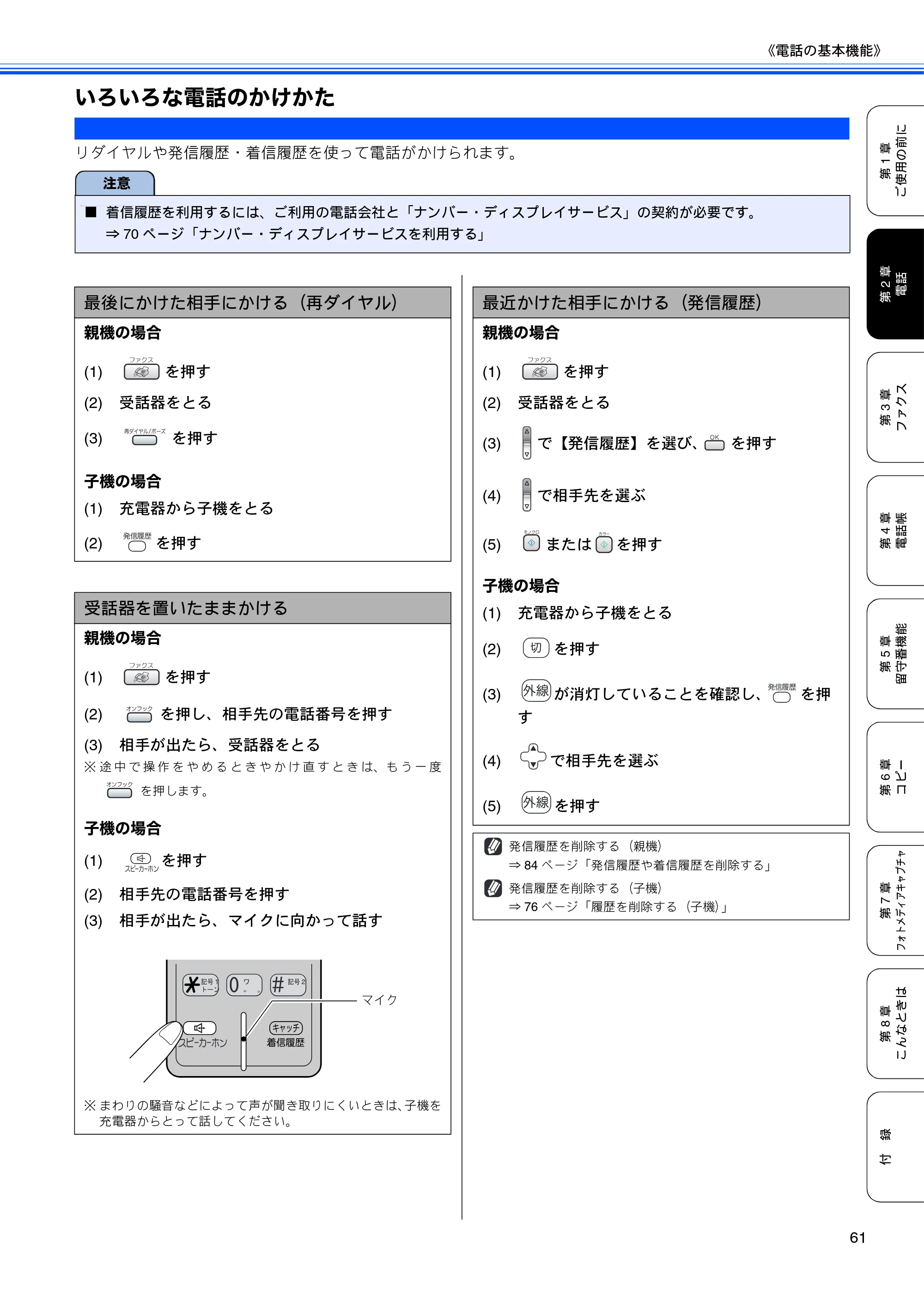 ブラザー MFC-650CD / MFC-650CDW / MFC-870CDN / MFC-870CDWN / MFC-880CDN / MFC-880CDWN 取扱説明書（本体） — いろいろな電話のかけかた — 原本ページ — 63ページ