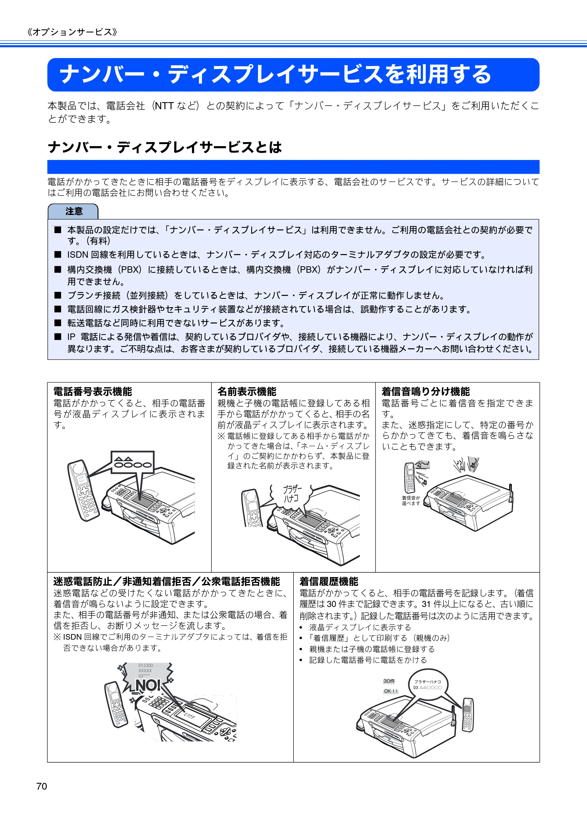 ブラザー MFC-650CD / MFC-650CDW / MFC-870CDN / MFC-870CDWN / MFC-880CDN / MFC-880CDWN 取扱説明書（本体） — ナンバー・ディスプレイサービスを利用する — 原本ページ — 72ページ