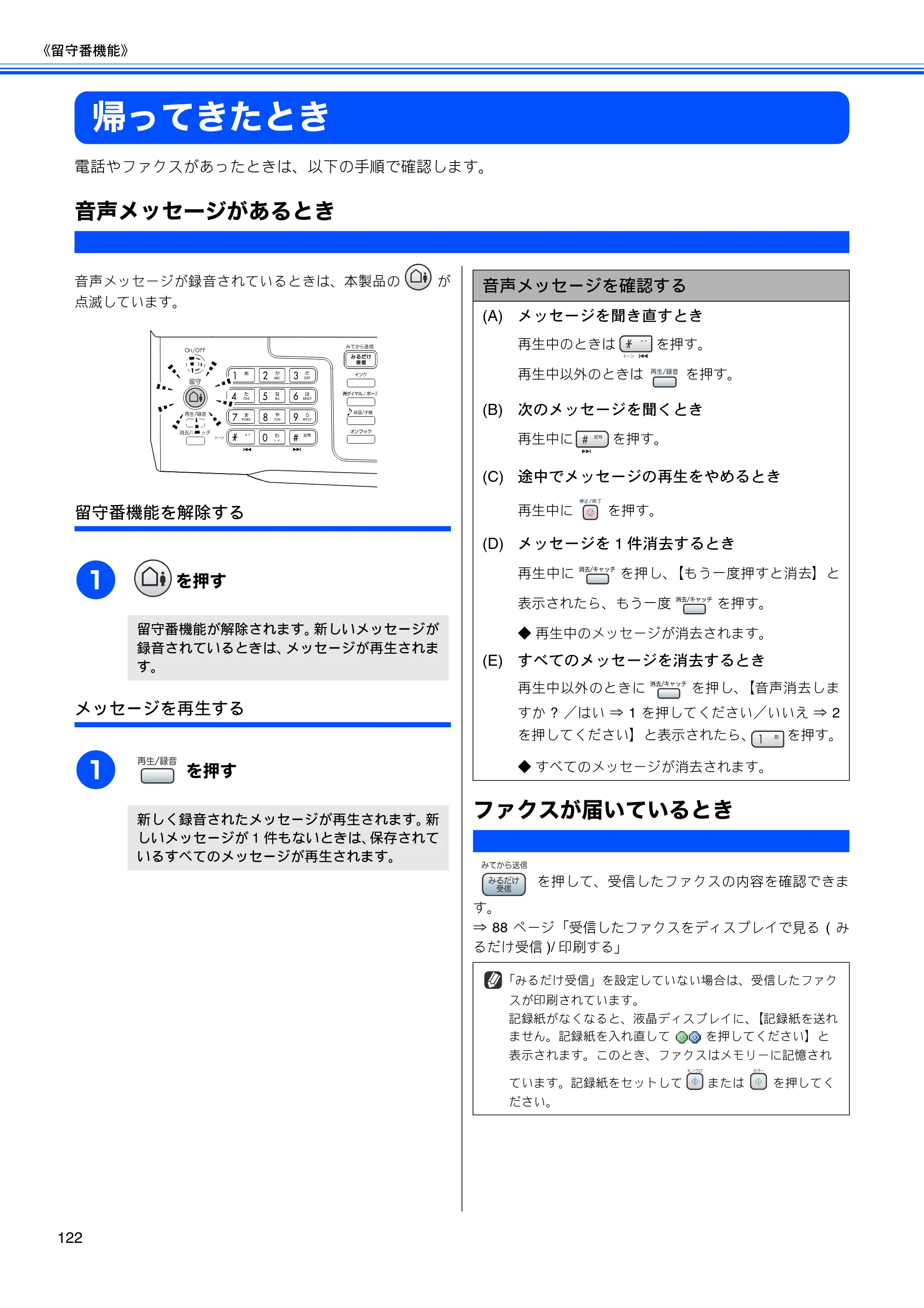 ブラザー MFC-650CD / MFC-650CDW / MFC-870CDN / MFC-870CDWN / MFC-880CDN / MFC-880CDWN 取扱説明書（本体） — 帰ってきたとき — 原本ページ — 124ページ