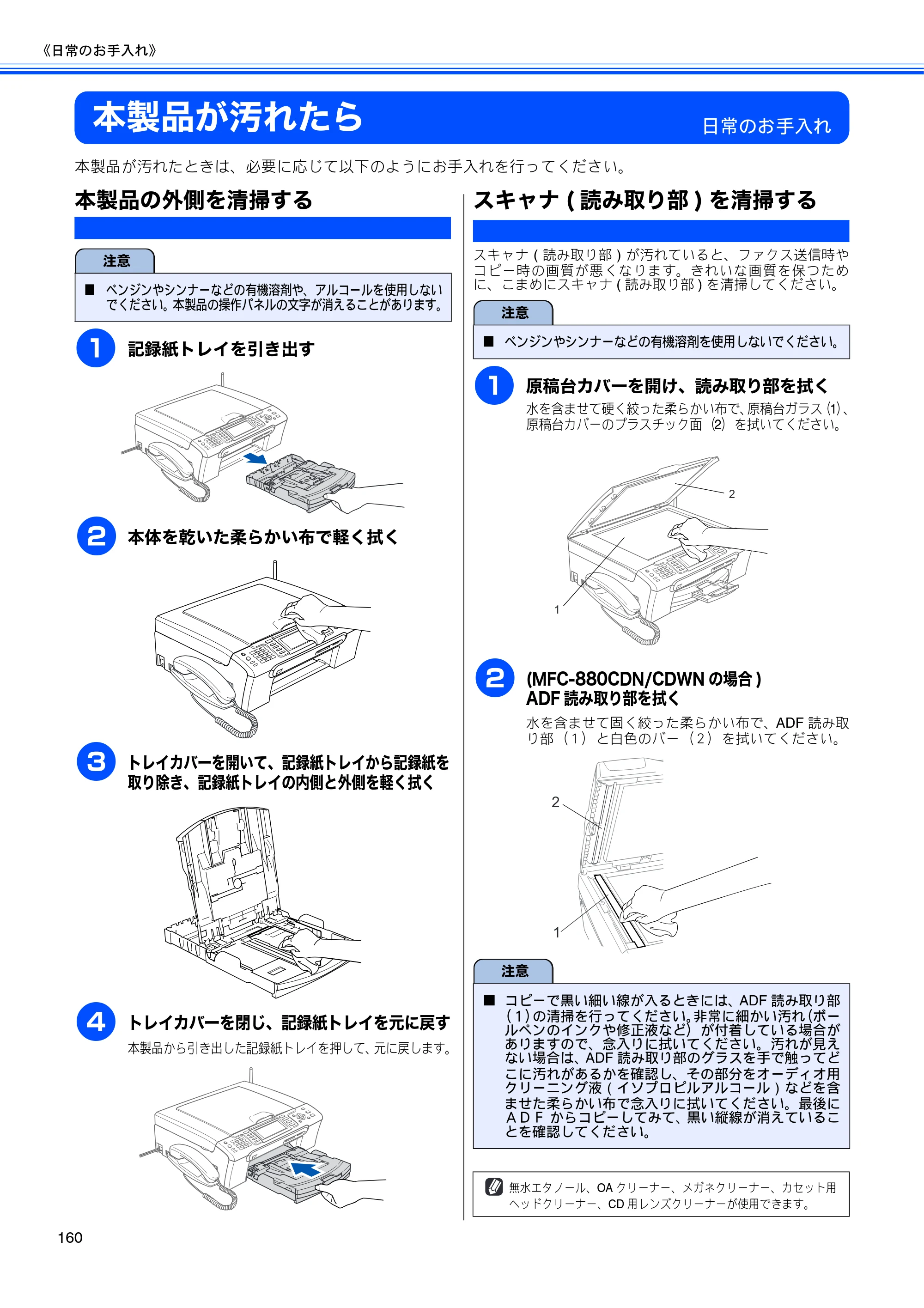 ブラザー MFC-650CD / MFC-650CDW / MFC-870CDN / MFC-870CDWN / MFC-880CDN / MFC-880CDWN 取扱説明書（本体） — 本製品が汚れたら — 原本ページ — 162ページ