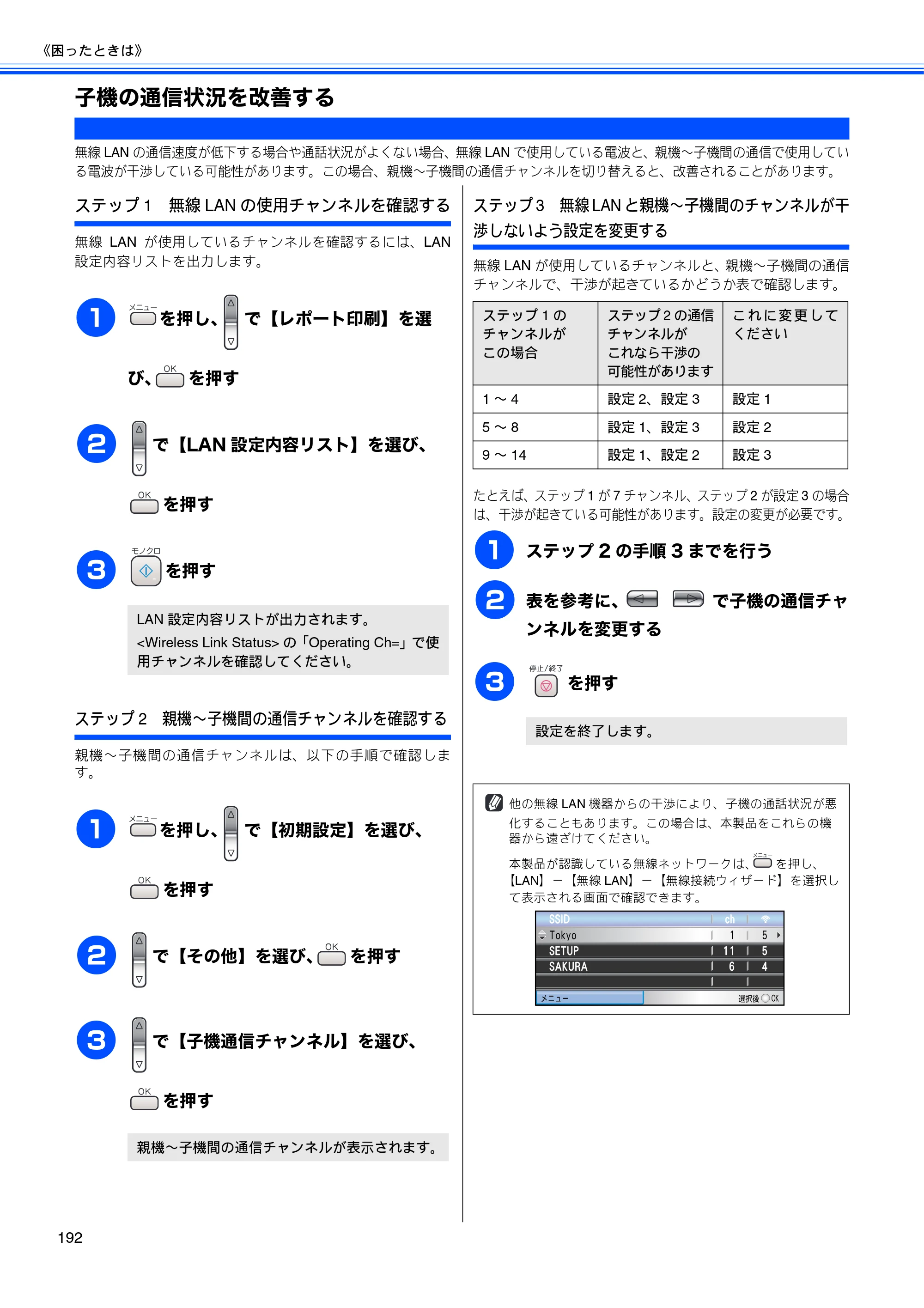 ブラザー MFC-650CD / MFC-650CDW / MFC-870CDN / MFC-870CDWN / MFC-880CDN / MFC-880CDWN 取扱説明書（本体） — 子機の通信状況を改善する — 原本ページ — 194ページ