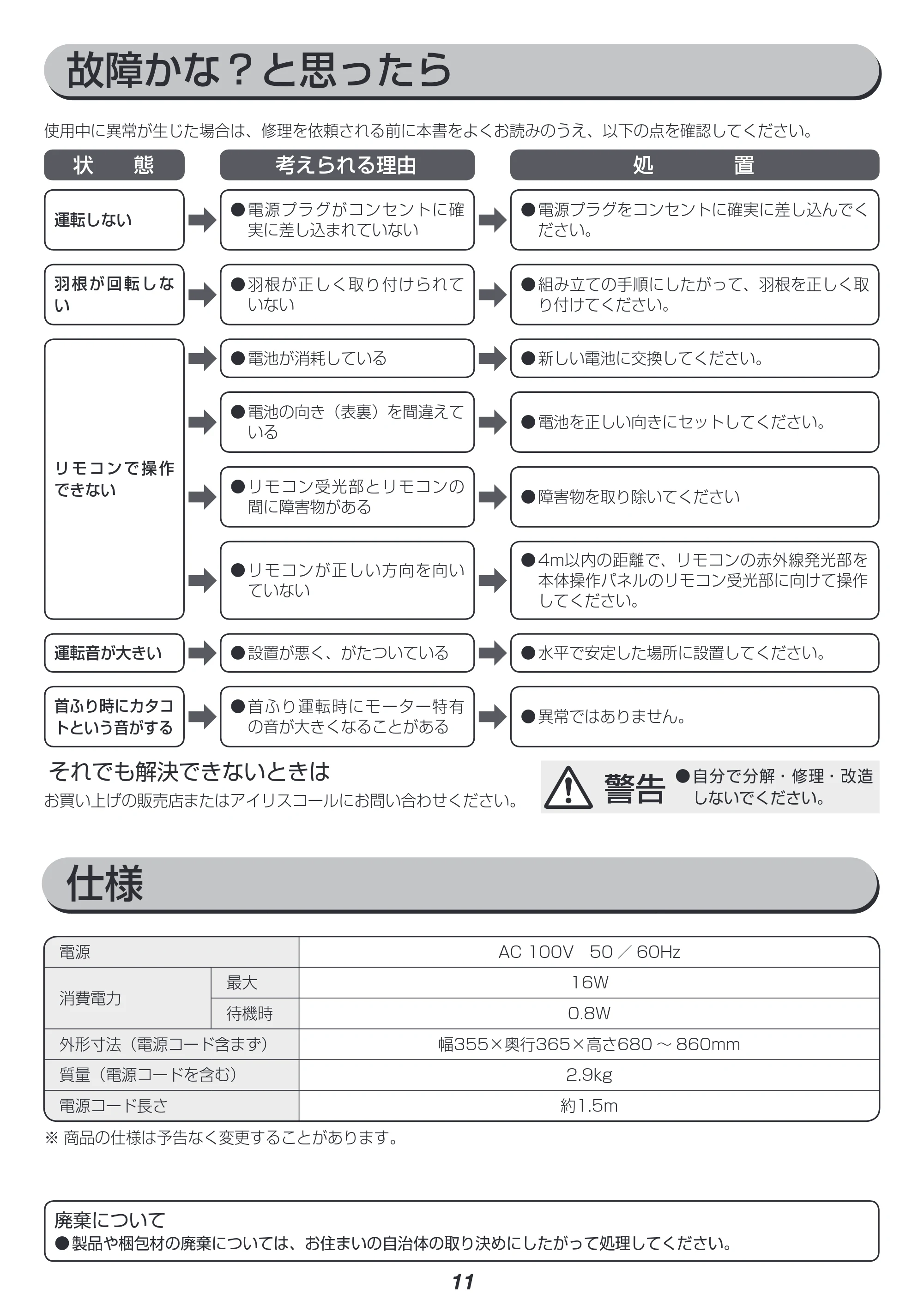 アイリスオーヤマ LFD-306L 取扱説明書 — 原本ページ — 11ページ