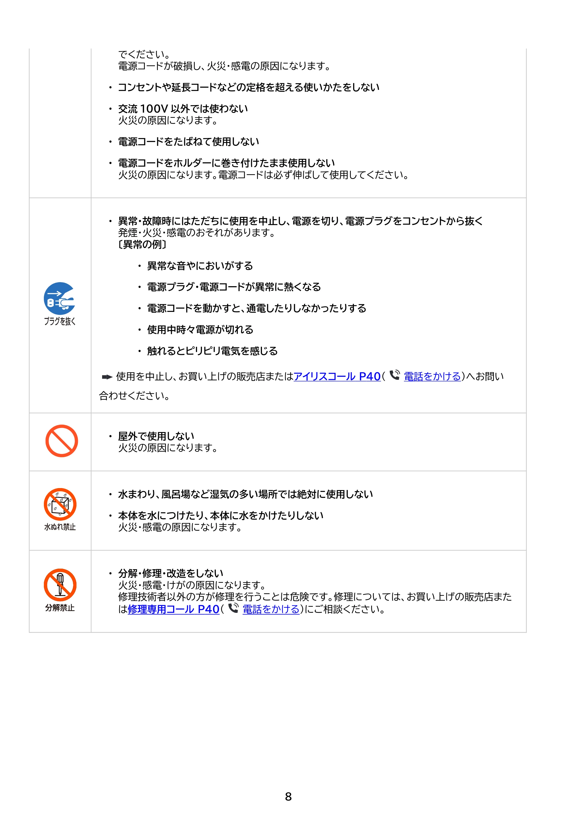 アイリスオーヤマ JSK-S10 取扱説明書 — 原本ページ — 8ページ