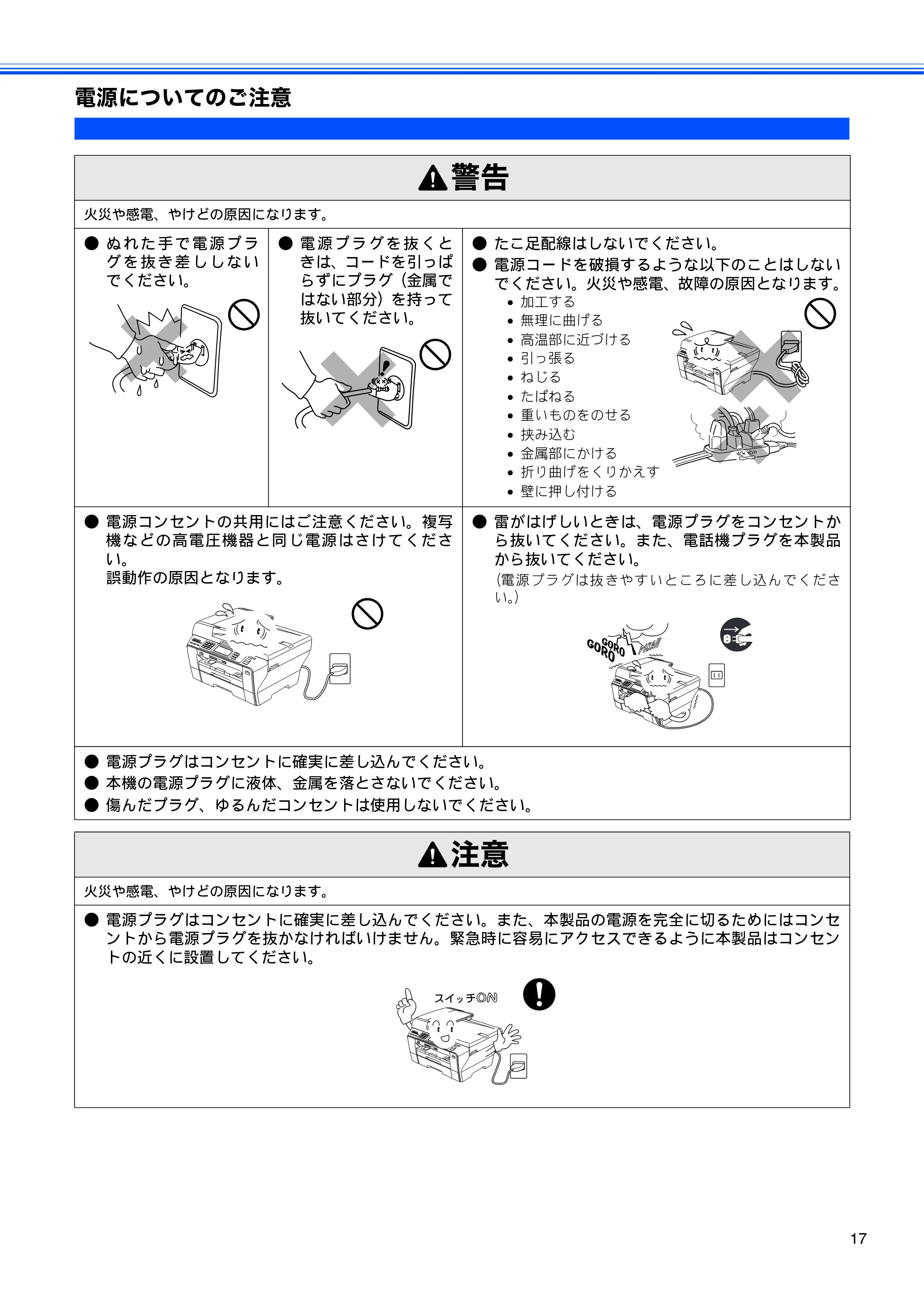ブラザー MFC-6890CN 取扱説明書(本体) — 電源についてのご注意 — 原本ページ — 19ページ