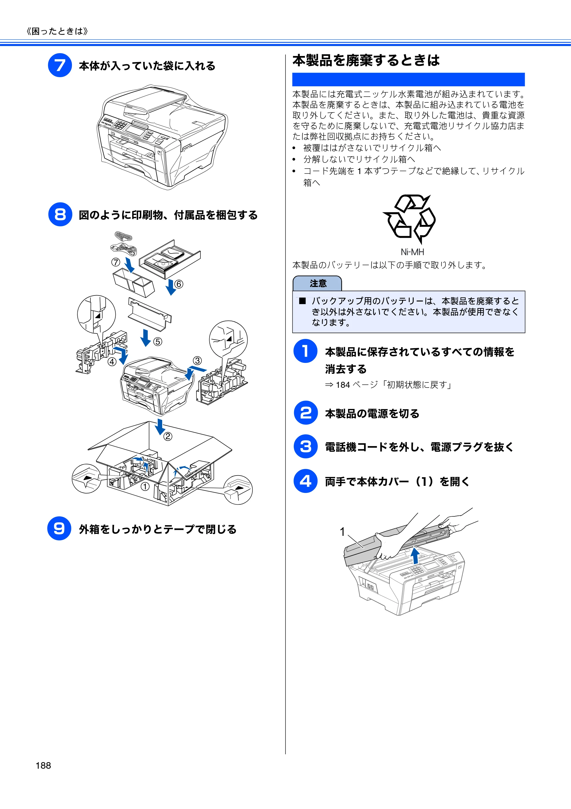 ブラザー MFC-6890CN 取扱説明書（本体） — 本製品を廃棄するときは — 原本ページ — 190ページ