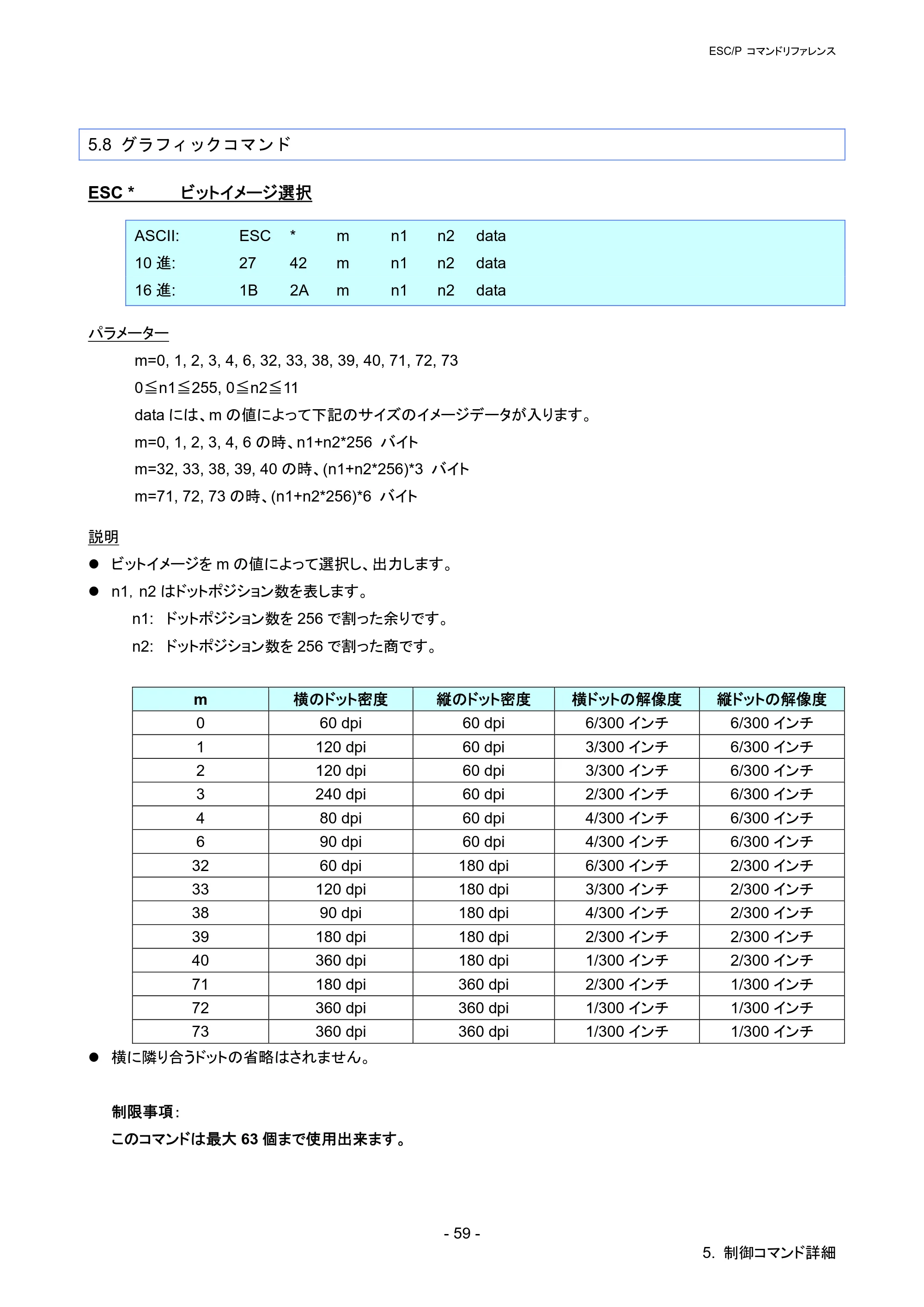 ブラザー QL-720NW ESC/Pコマンドリファレンス — 5.8 グラフィックコマンド — 原本ページ — 65ページ