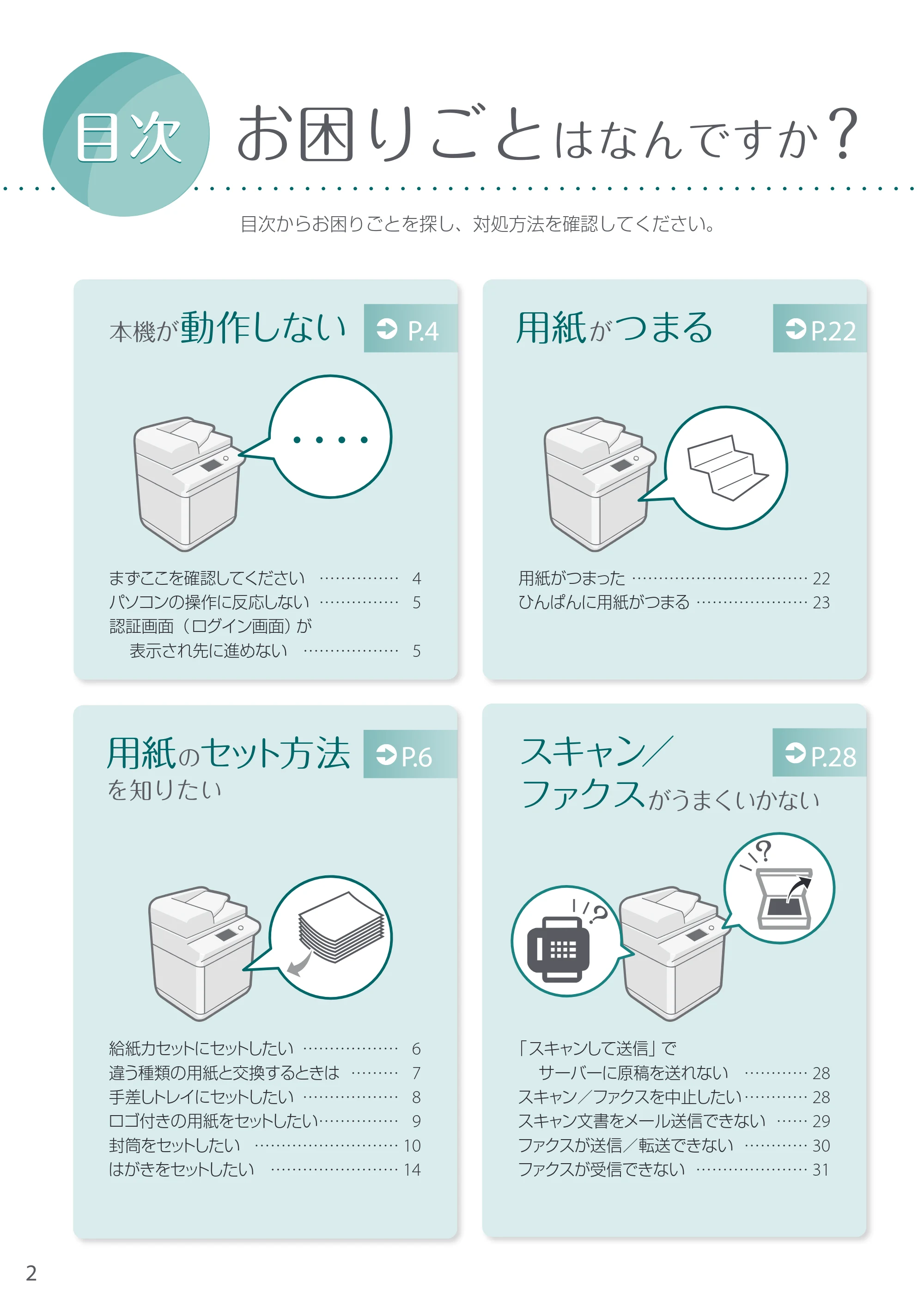 キヤノン A3機用) お困りごと解決ガイド 2021年7月8日更新（PDF：15.1MB） — お困りごとはなんですか？ — 原本ページ — 2ページ