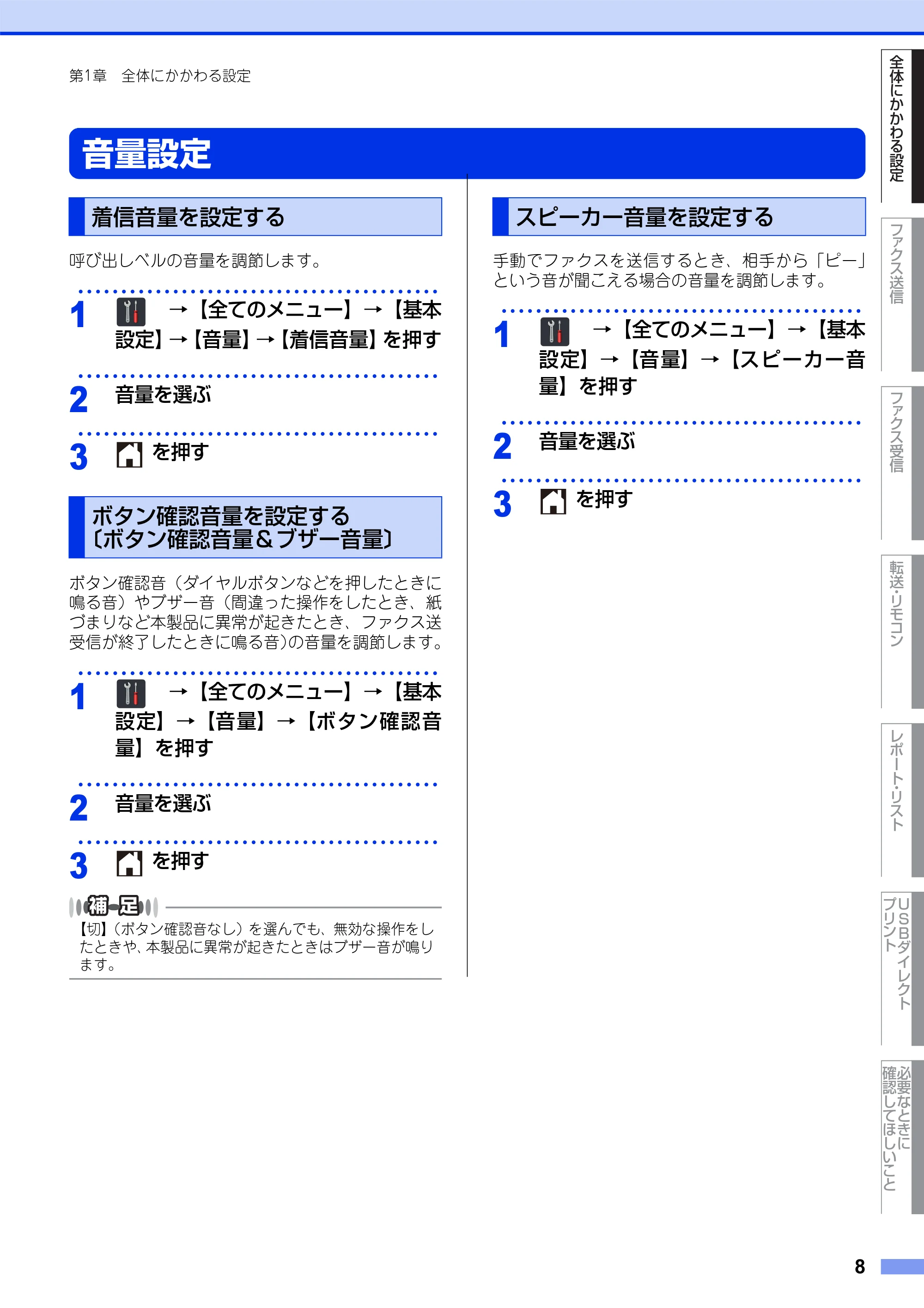 ブラザー MFC-L8650CDW / MFC-L9550CDW ユーザーズガイド ~応用編~ — 音量設定 — 原本ページ — 8ページ