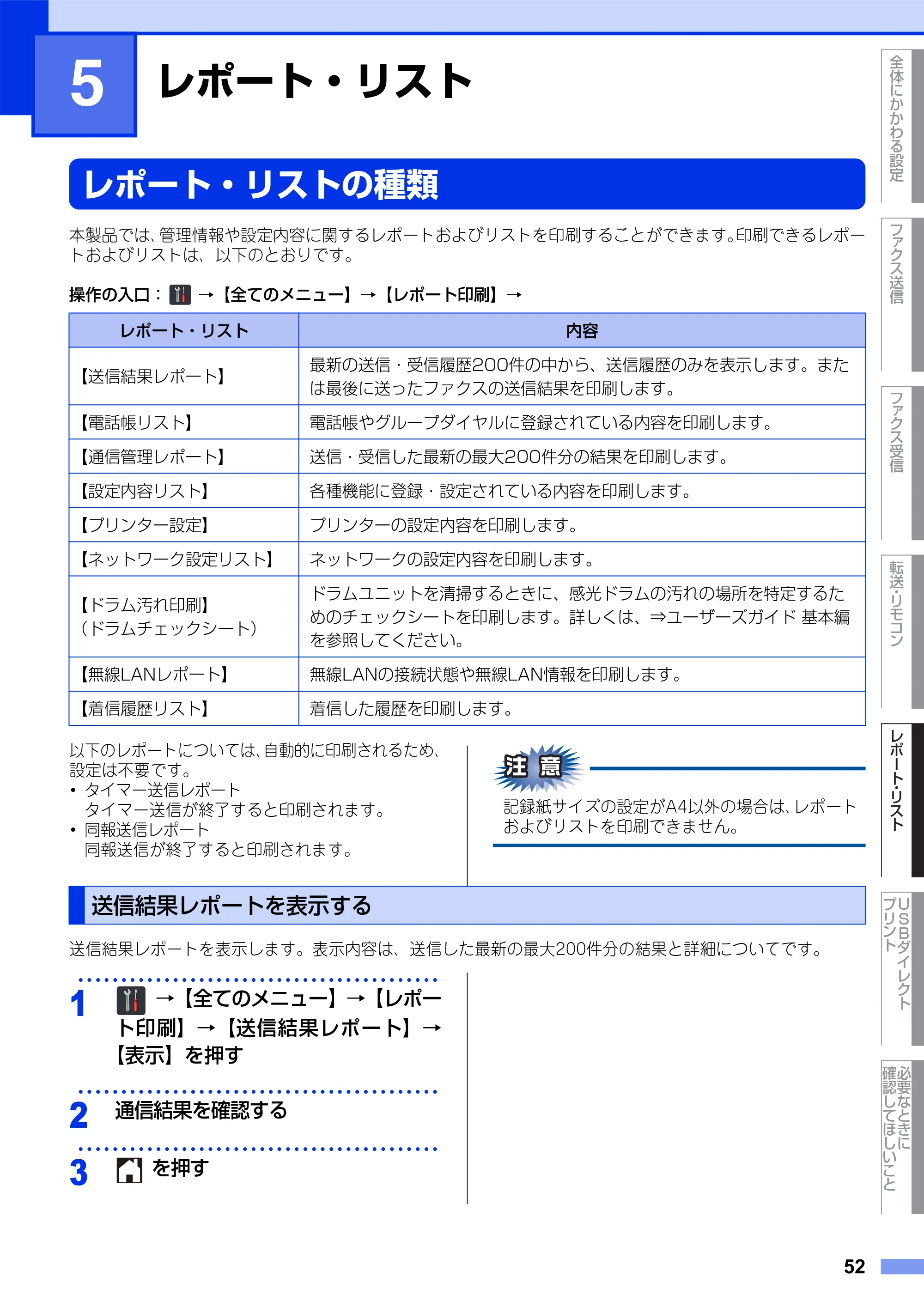 ブラザー MFC-L8650CDW / MFC-L9550CDW ユーザーズガイド ～応用編～ — 第5章 レポート・リスト — 原本ページ — 52ページ