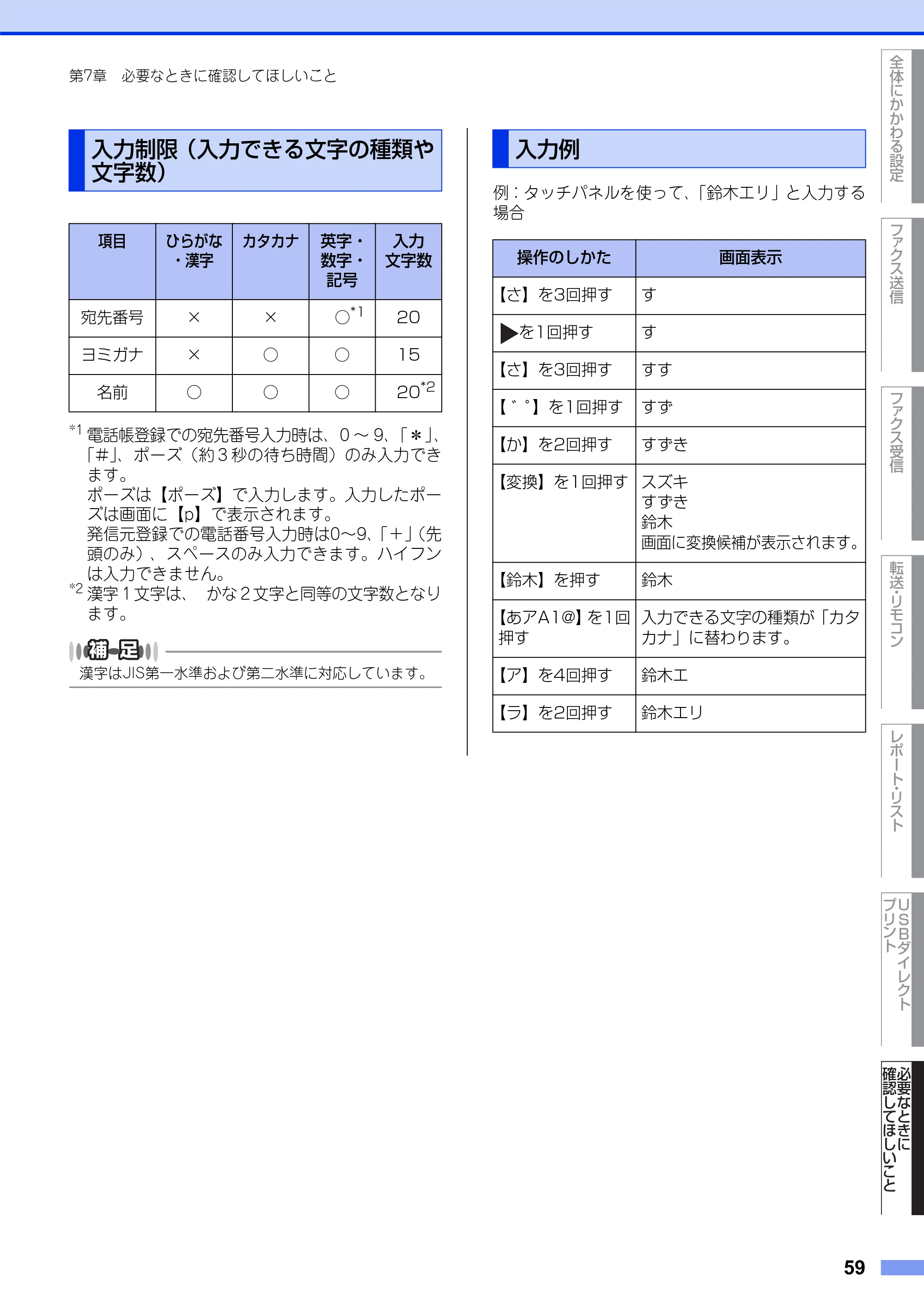 ブラザー MFC-L8650CDW / MFC-L9550CDW ユーザーズガイド ～応用編～ — 入力制限（入力できる文字の種類や文字数） — 原本ページ — 59ページ