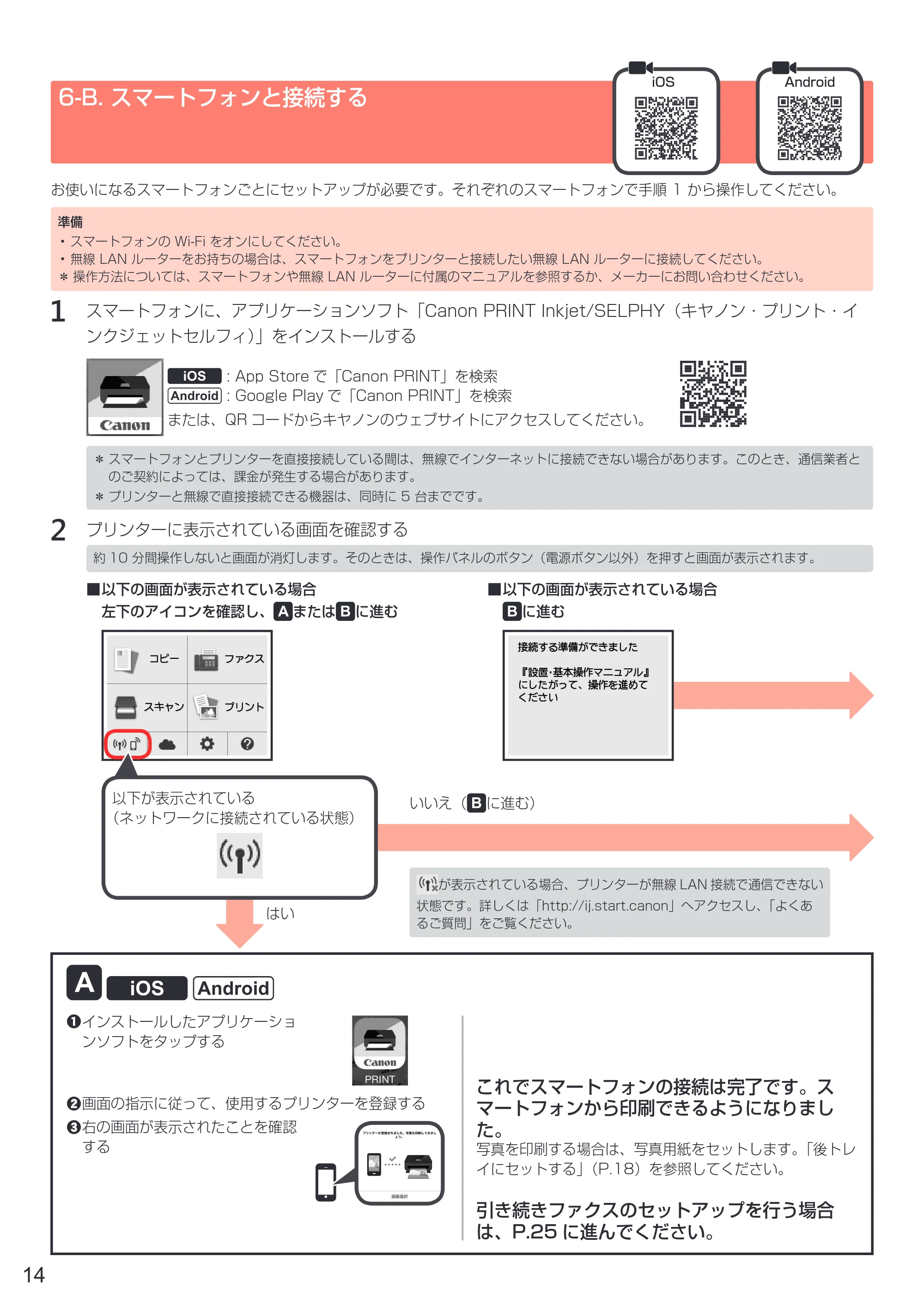 キヤノン PIXUS TR7530 設置・基本操作マニュアル(PDF:7.16MB) — 6-B. スマートフォンと接続する — 原本ページ — 16ページ