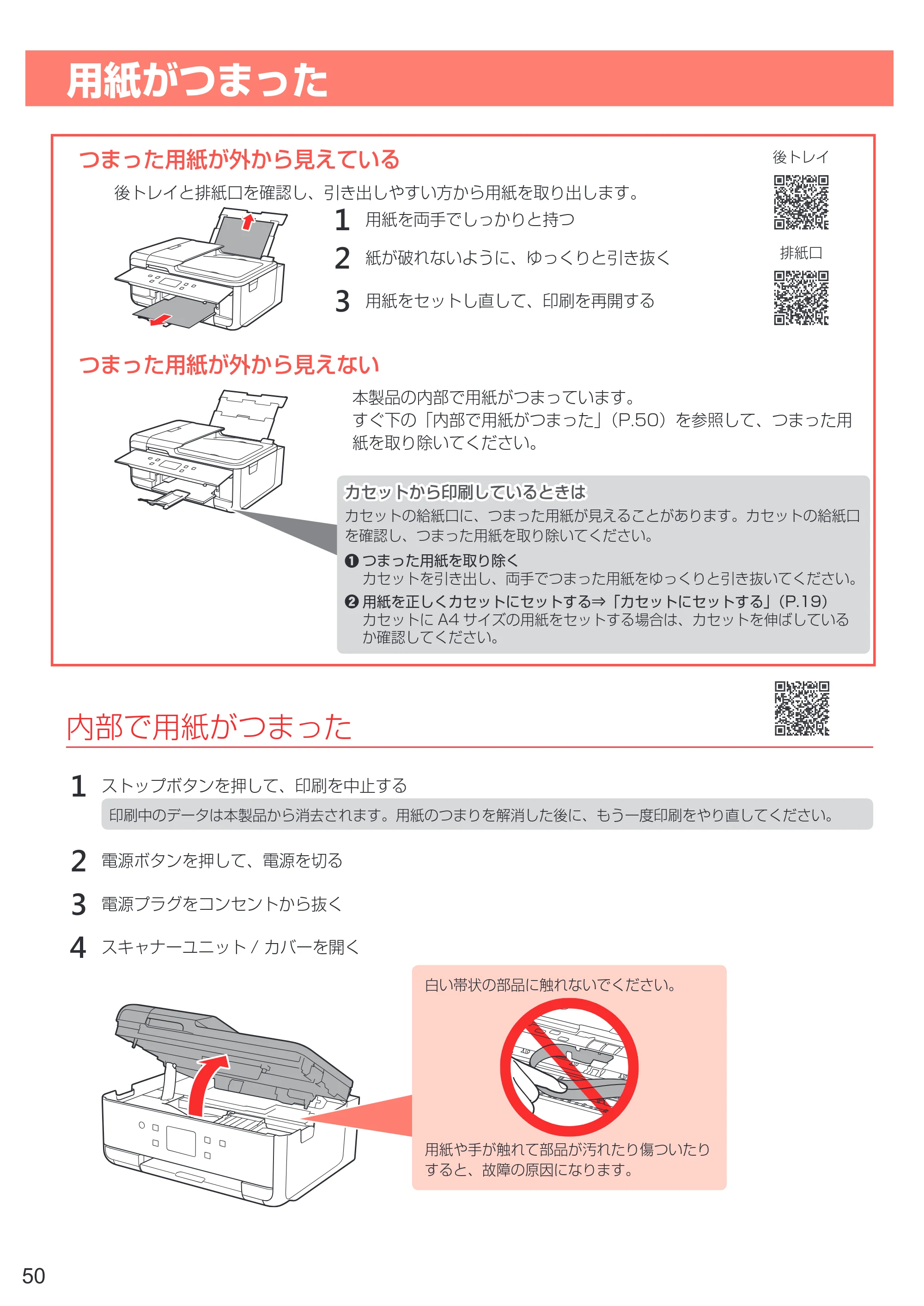 キヤノン PIXUS TR7530 設置・基本操作マニュアル(PDF:7.16MB) — 用紙がつまった — 原本ページ — 52ページ