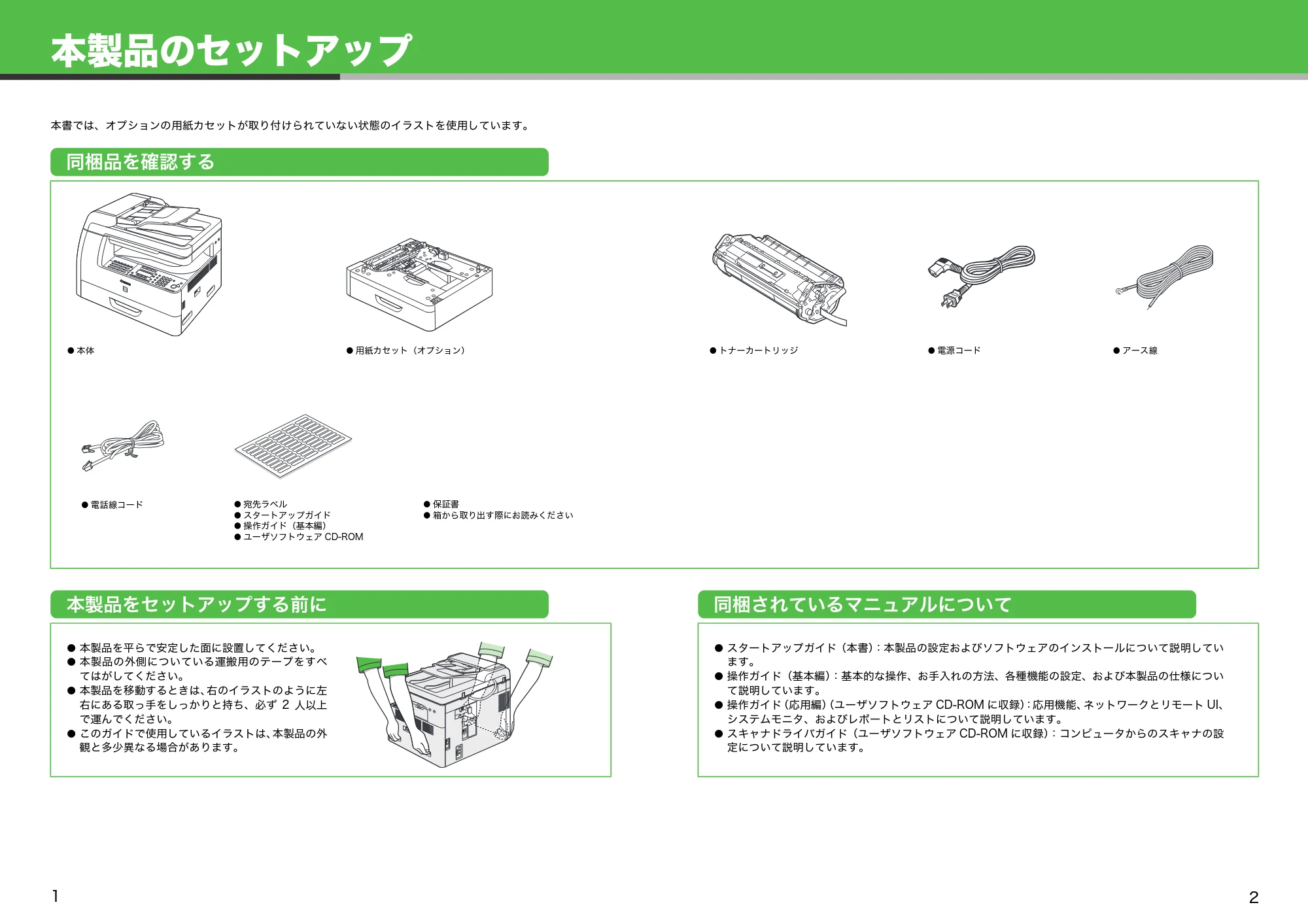 キヤノン MF6570 スタートアップガイド (PDF形式/3Mバイト) — 本製品のセットアップ — 原本ページ — 2ページ