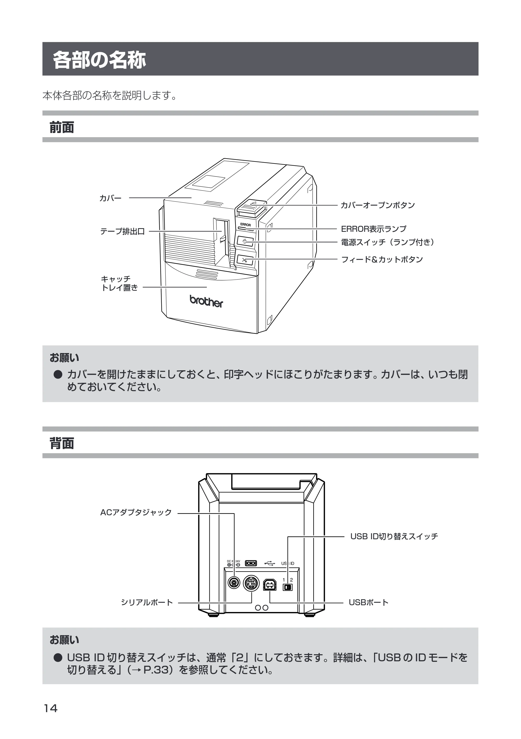 ブラザー PT-9500pc 取扱説明書 (ユーザーズガイド) — ラベル作成までの準備 — 原本ページ — 16ページ