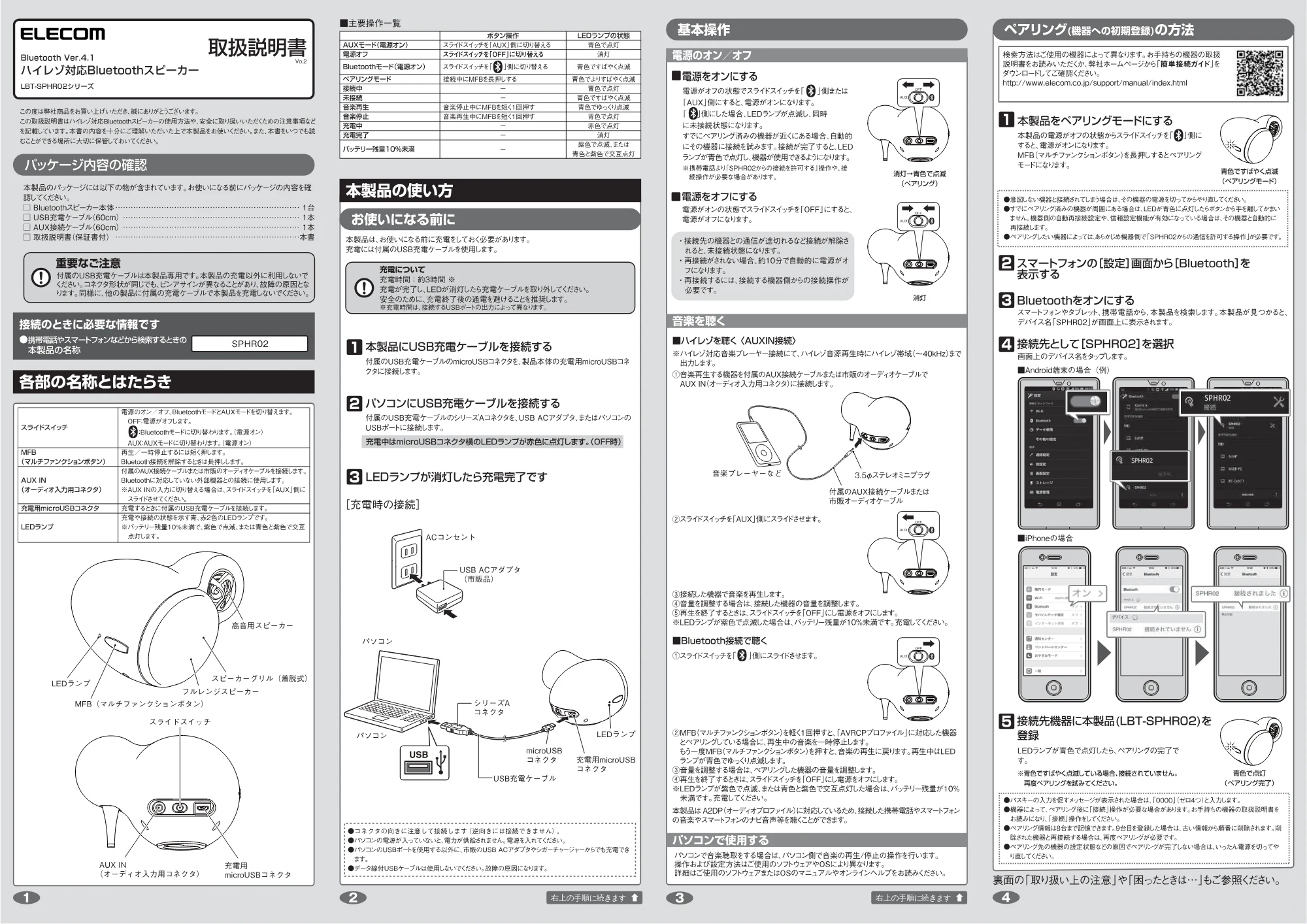エレコム LBT-SPHR02AVBK / LBT-SPHR02ECBK 取扱説明書 — 原本ページ — 1ページ