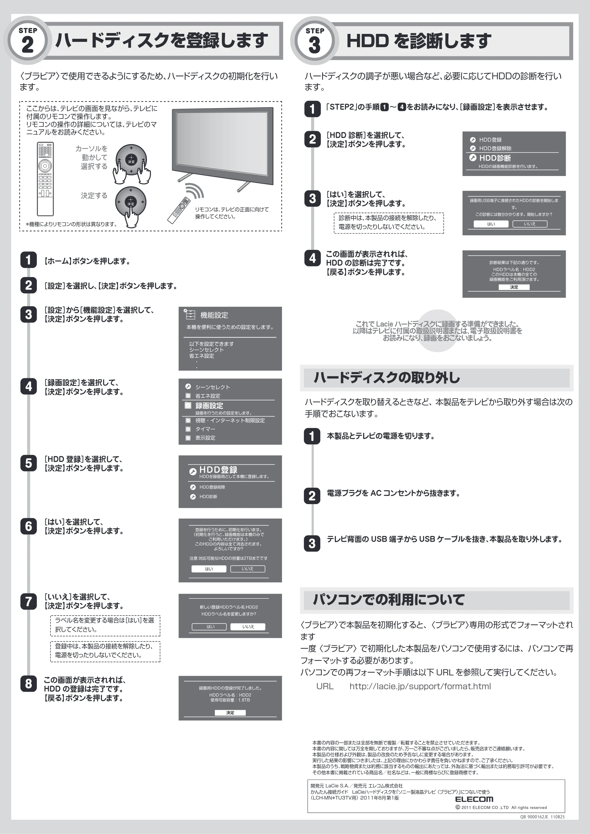 エレコム LCH-MN1TU3TVS / LCH-MN2TU3TVS かんたん接続ガイド (ブラビア編) — 原本ページ — 2ページ