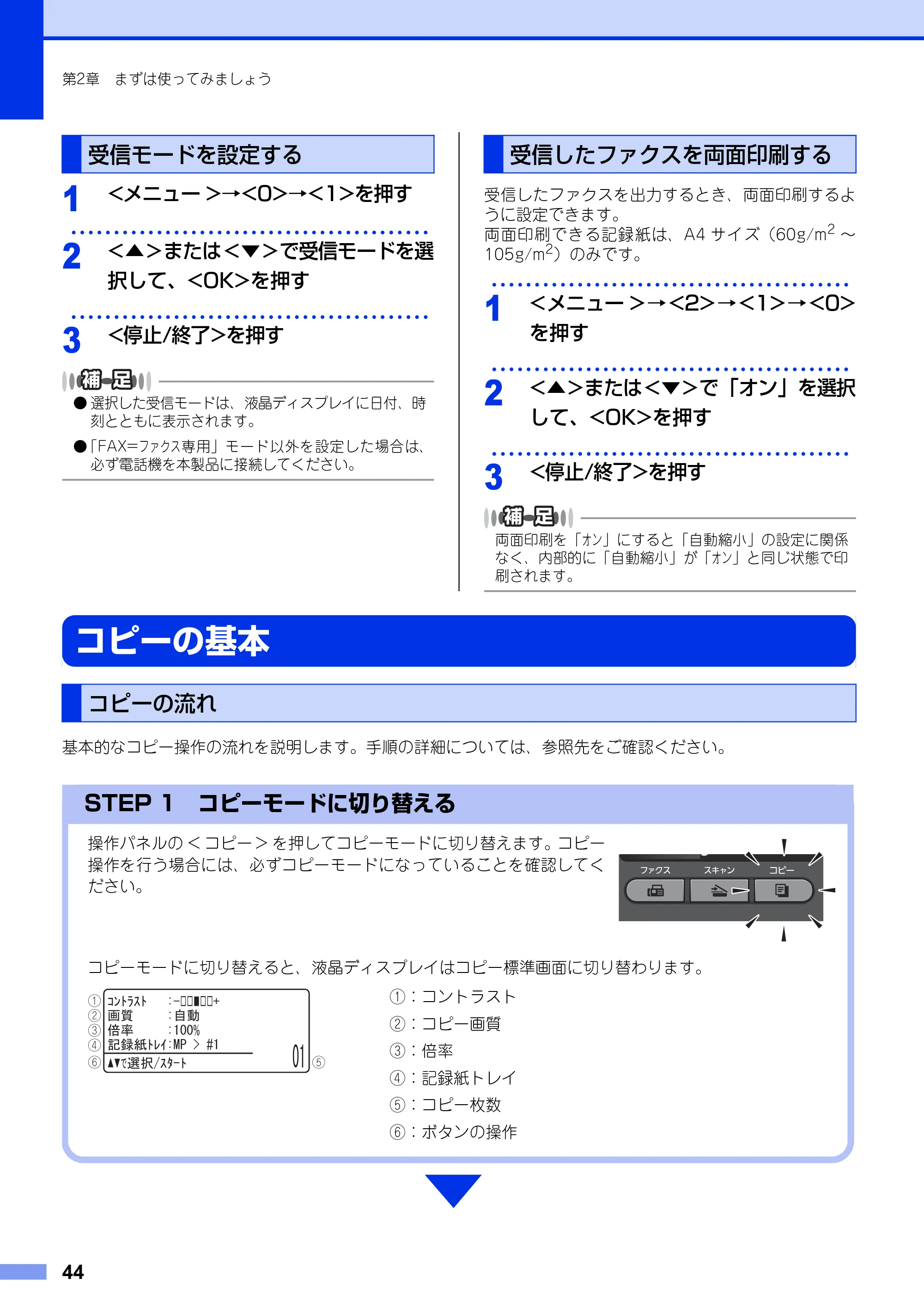 ブラザー MFC-9460CDN ユーザーズガイド ～基本編～ — 受信モードを設定する — 原本ページ — 44ページ