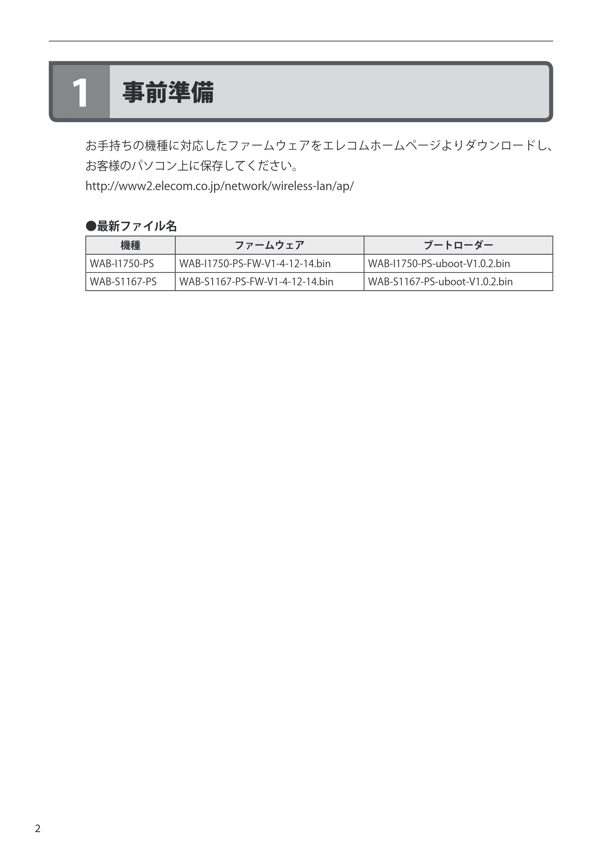エレコム WAB-S1167-PS 3.ファームウェア 管理ツールからの更新手順書 — 原本ページ — 2ページ