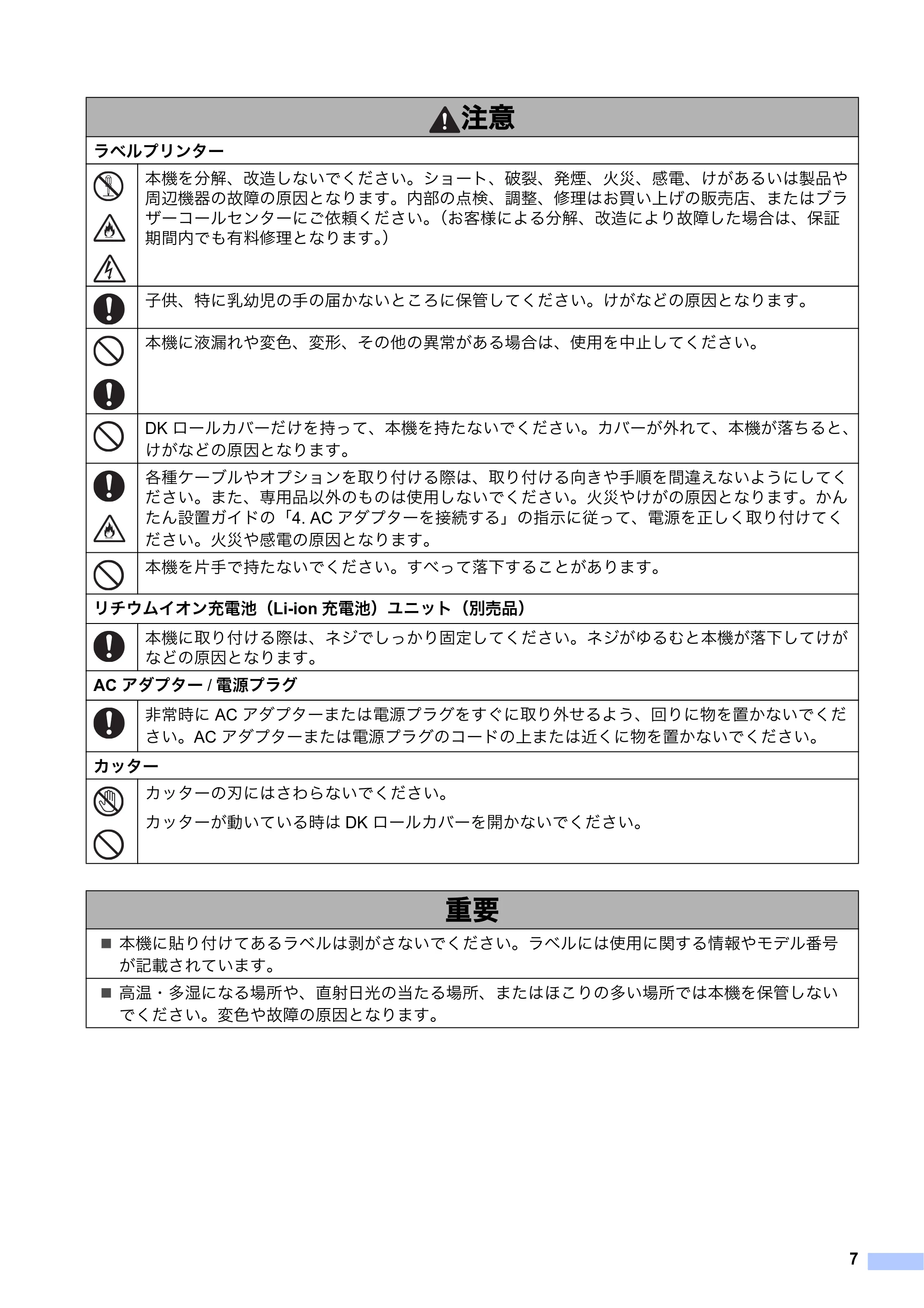 ブラザー QL-800 / QL-820NWB/ 820NWBc 安全にお使いいただくために — 原本ページ — 8ページ