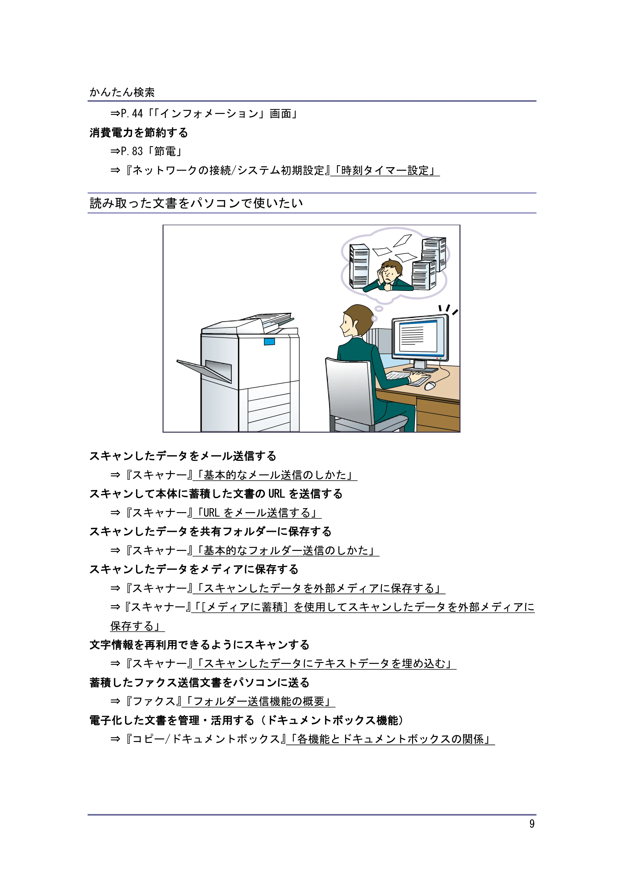 京セラ TASKalfa 4010w / TASKalfa 4011w / TASKalfa 4012w TASKalfa 4010w/4011w/4012w 使用説明書（本機をお使いになる方へ） — 読み取った文書をパソコンで使いたい — 原本ページ — 9ページ